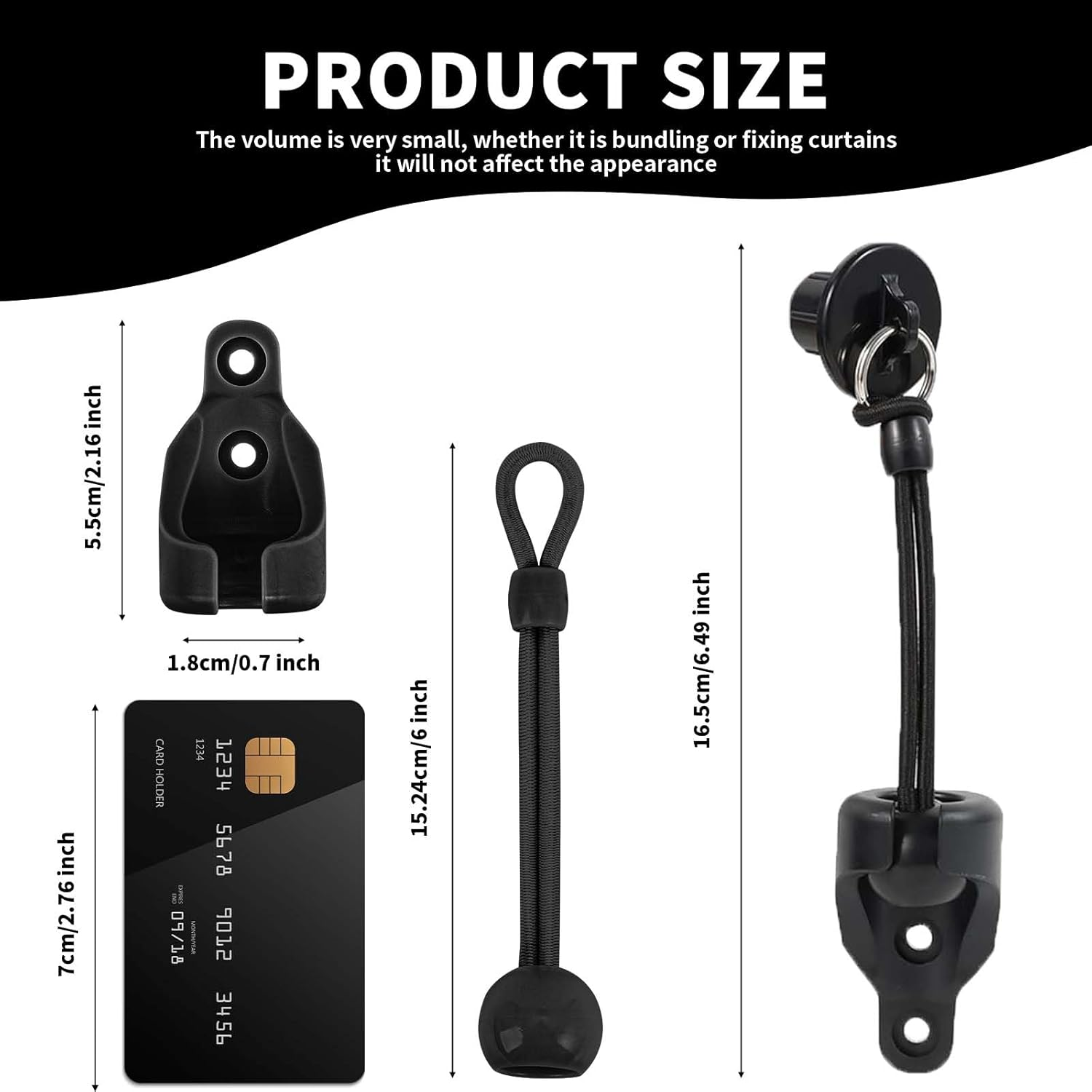 Lihopefe Bungee Kit + End Caps, Universal Mounting Brackets for Exterior/Interior Sun Shades & Roller Blinds (Black, 2Pack) image number 4