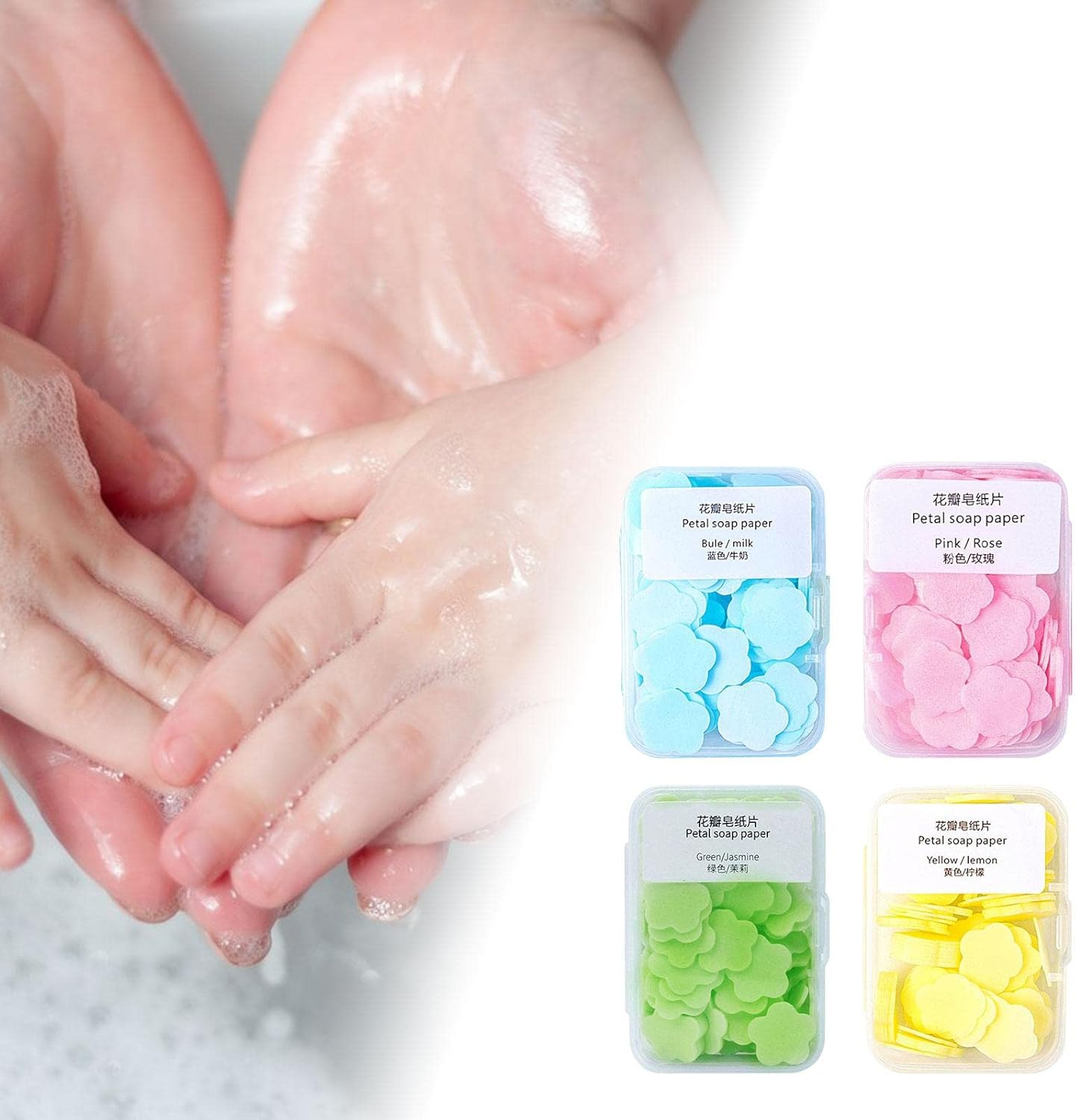 Harayaa 400X Small Portable Soap Sheets, Disposable Flower Petal Soap Flakes Travel Supplies Hand Soap Paper Sheets for Outdoor Children and Adults, Mixed Color image number 3