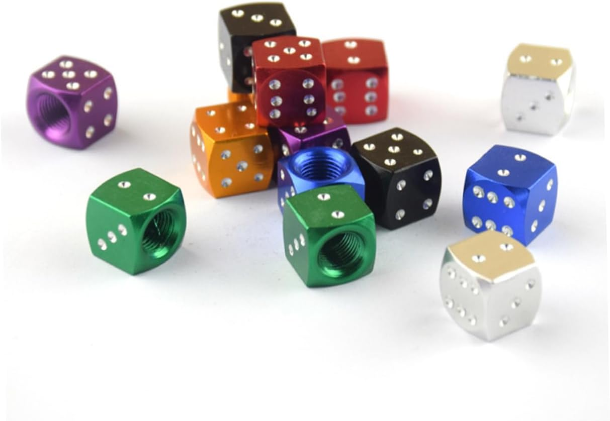 BUGUUYO 12Pcs Aluminum Alloy Dice Style Valve Stem Caps Universal Tire Valve Caps for Cars and Trucks, Multi-Color Set Black Red Blue, Lightweight and Airtight Seal Accessories for Automotive Wheels image number 3