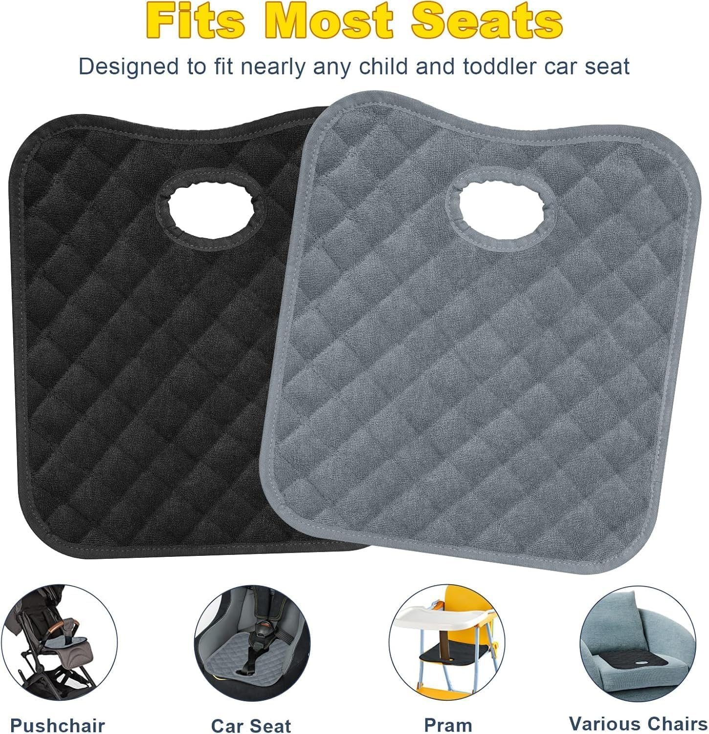 Baby Car Seat Protector for Potty Training,2 Pcs Dry Waterproof Baby Car Seat Liner Toilet Training, Reusable Piddle Pads Cover, Leakage Protection Vehicle Seat Liner for Chair (Black & Grey) image number 4