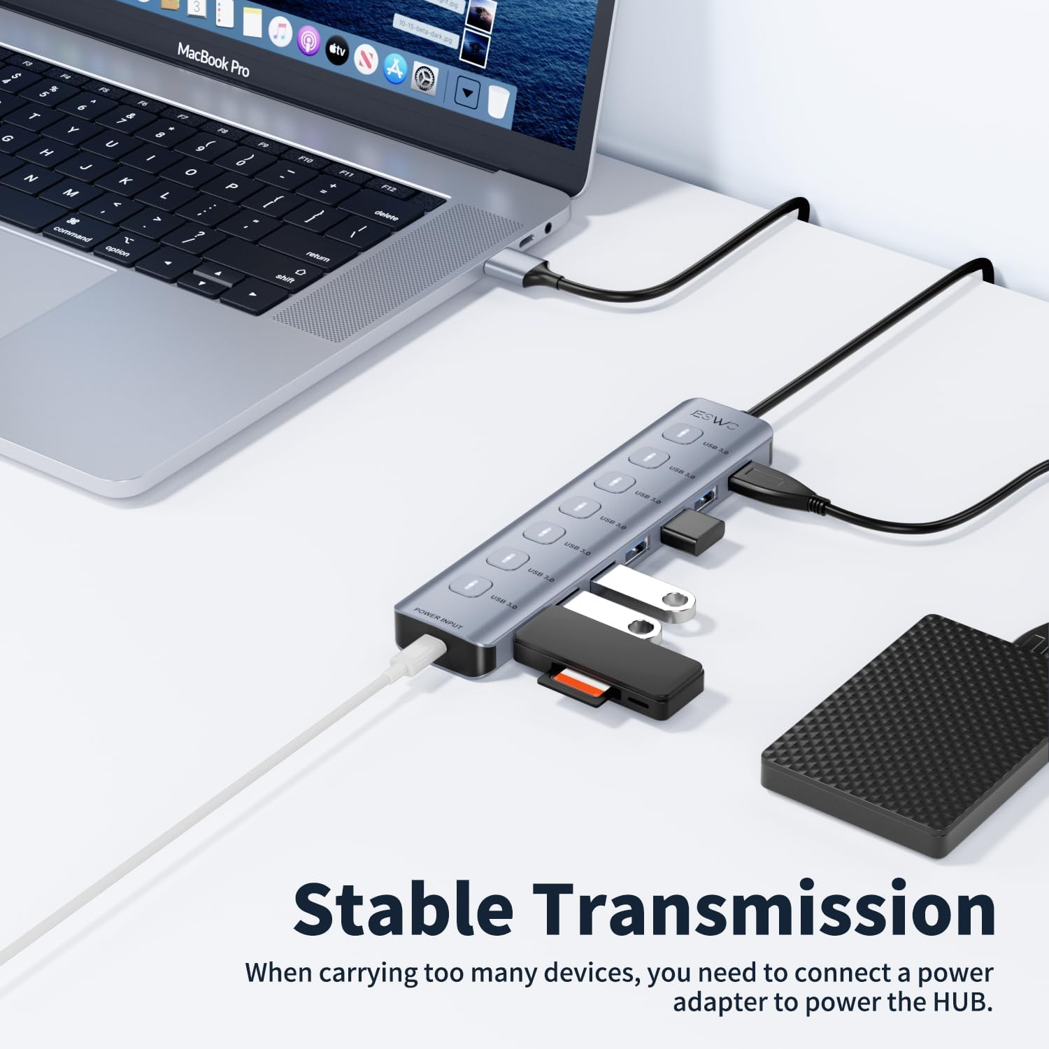 7-Port USB 3.0 Hub &mdash; Aluminum Alloy 7X USB-A Ports with Independent On/Off Switches & LED Indicators, 5Gbps High-Speed, 1M Cable, Plug & Play for Laptop Desktop Mac Windows image number 5