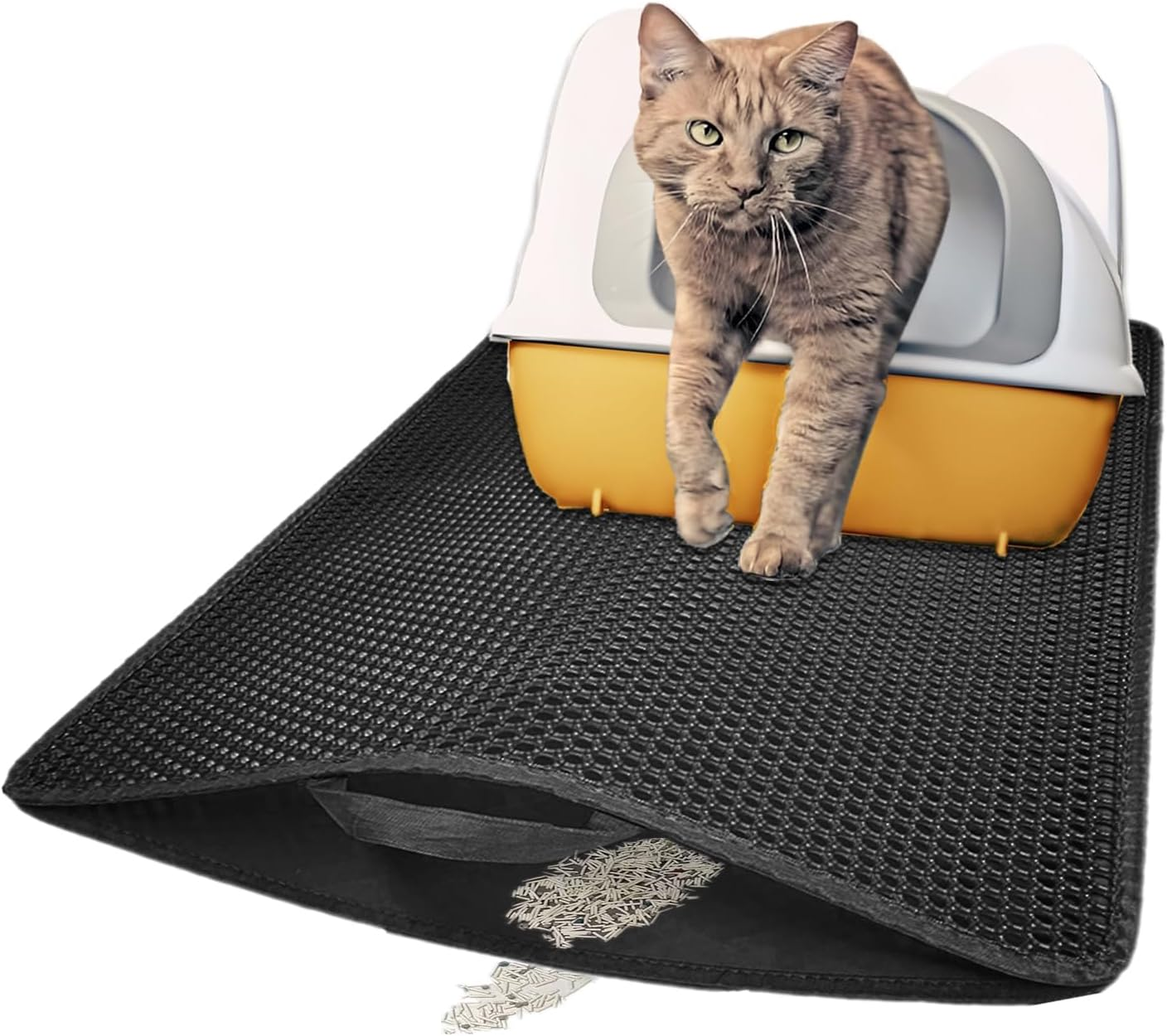 Extra Large Cat Litter Mat, 90 X 60 Cm, Litter Trapping Mat, Honeycomb Double Layer Design, Waterproof Urine Proof Material, Scatter Control, Easy Clean Rug, Soft on Paws, Less Waste (Black) image number 5