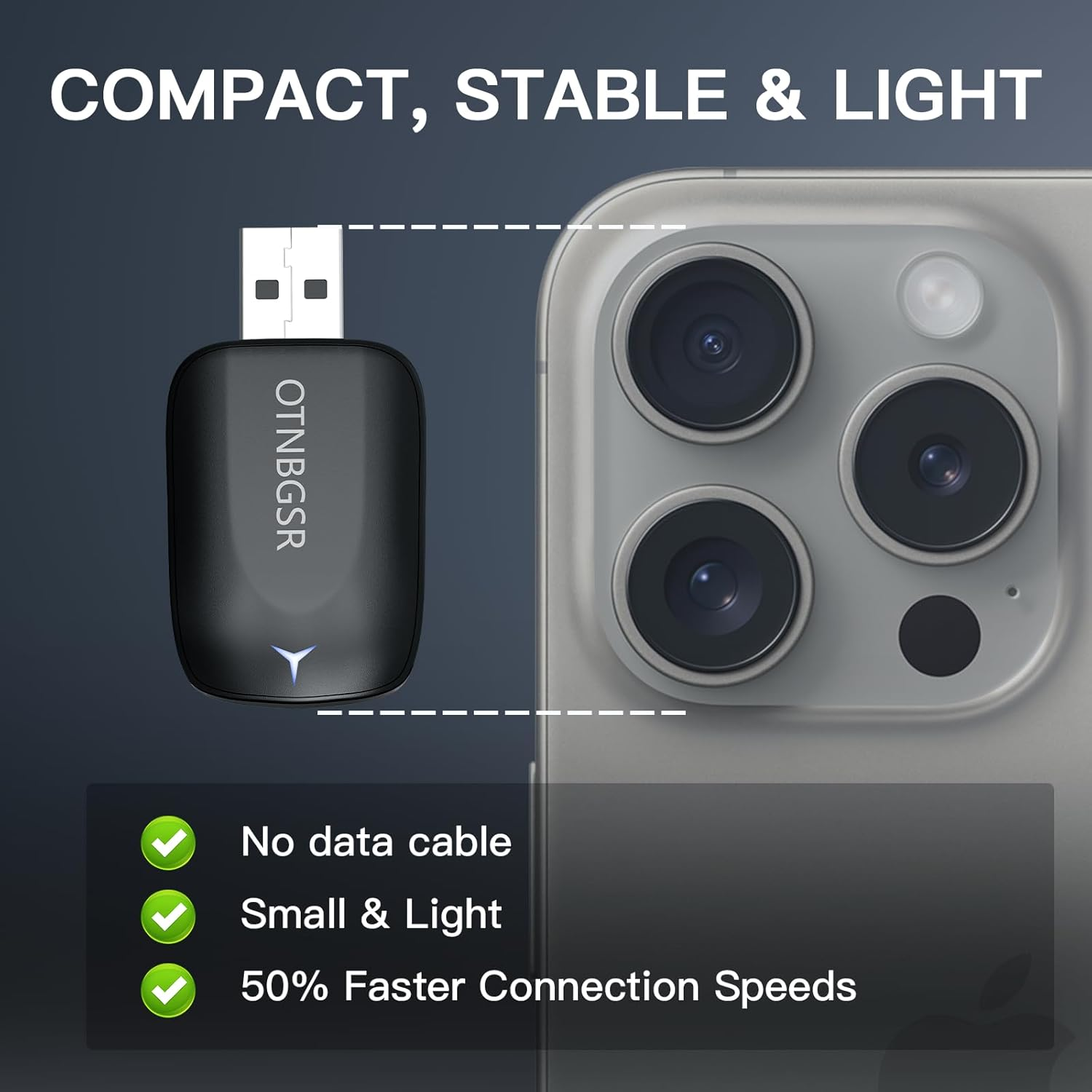 Wireless Carplay Adapter for Apple Iphone - Multi-User Seamless Connection, Plug and Play, Convert Wired to Wireless Car Play, with Extension Cable USB & Usb-C/Type-C, Ios 10+