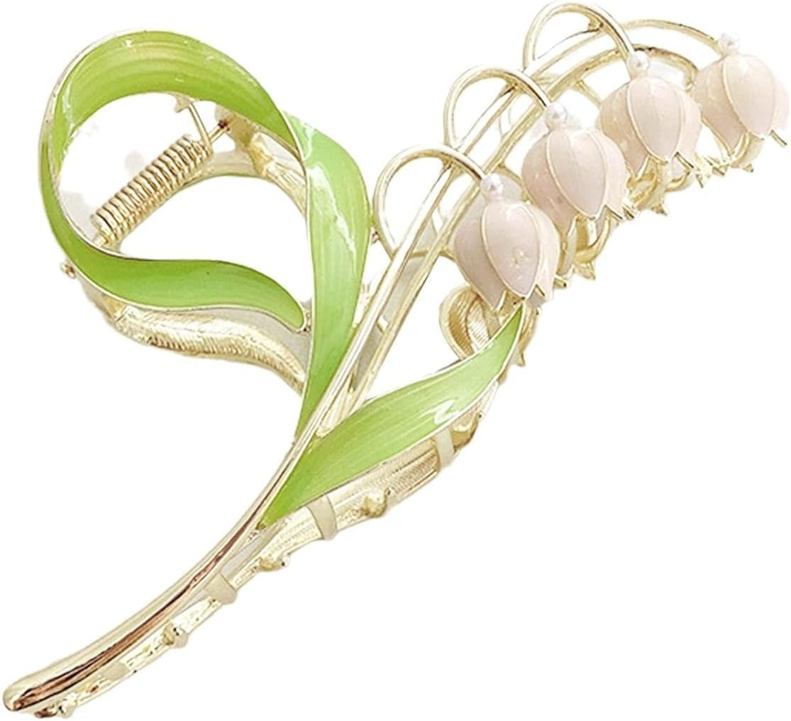 1Pc Pink Gold Lily of the Valley Flower Hair Clips, Large Metal Claw Clip,Orchid Clamps,Lily Jaw Clamp Styling Accessories for Thick Thin,Hair Accessories image number 6