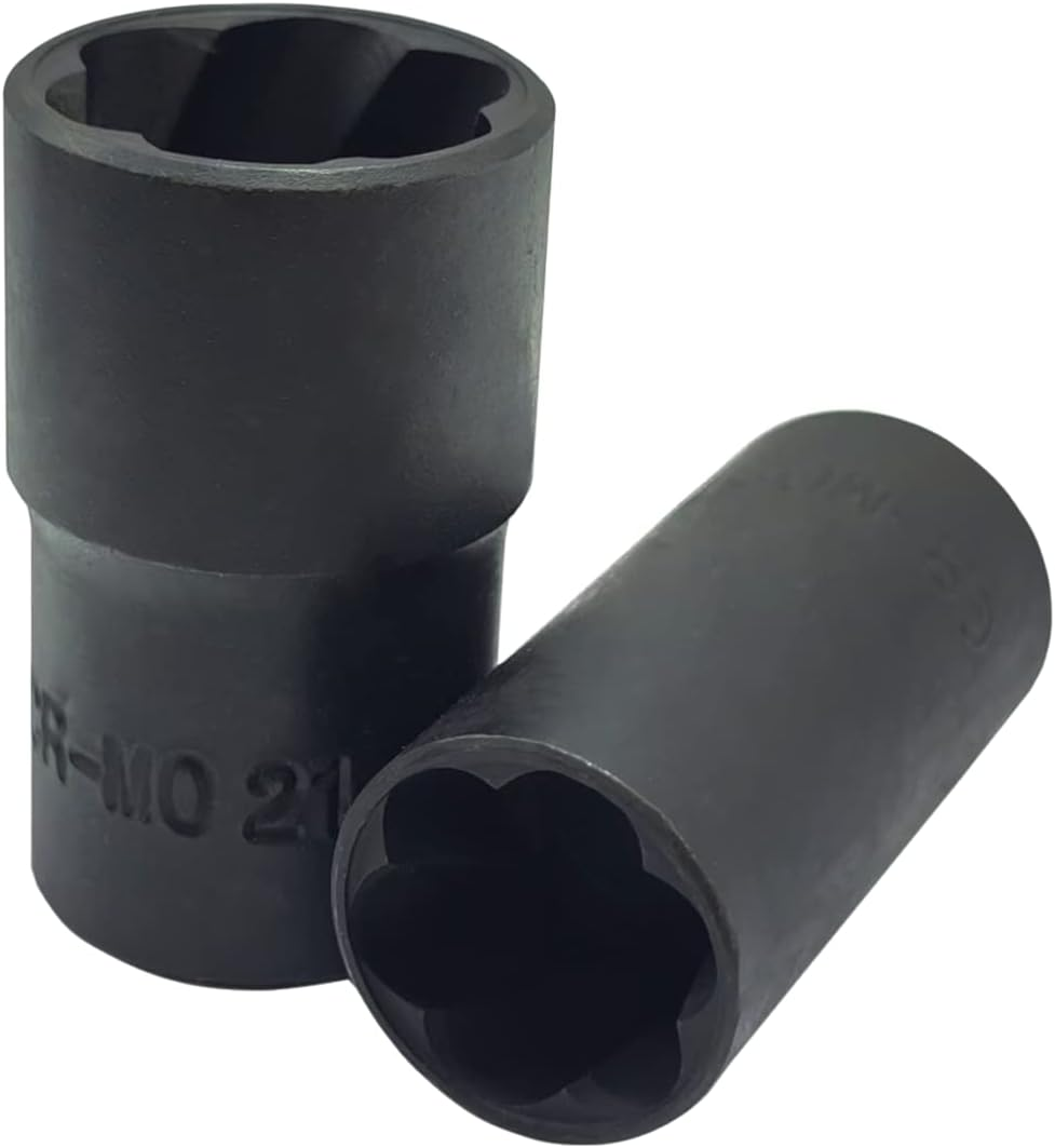 JEUCLEL 5PCS Twist Lug Nut Socket Set - 1/2 Inch Drive Damaged Nut Lock Remover Extractor - Rusted & Strip & Stripped & Stuck Locking Nut Removal Tool Kit with 17Mm 19Mm 21Mm 22Mm Sockets - 14Pcs Lug Nut Extractor 3/8 Inch Drive image number 7