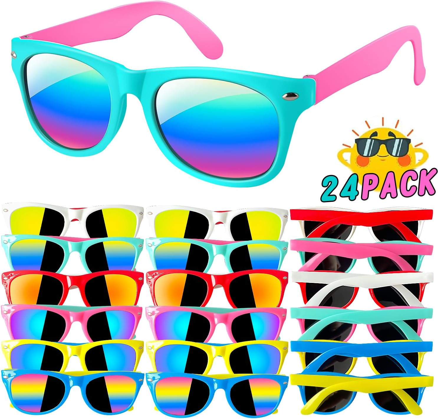 24 Pack Kids Sunglasses Bulk, Kids Sunglasses Party Favor, Sunglasses with UV400 Protection for Boys and Girls, Party Toys for Summer Beach Birthday Party Supplies image number 5
