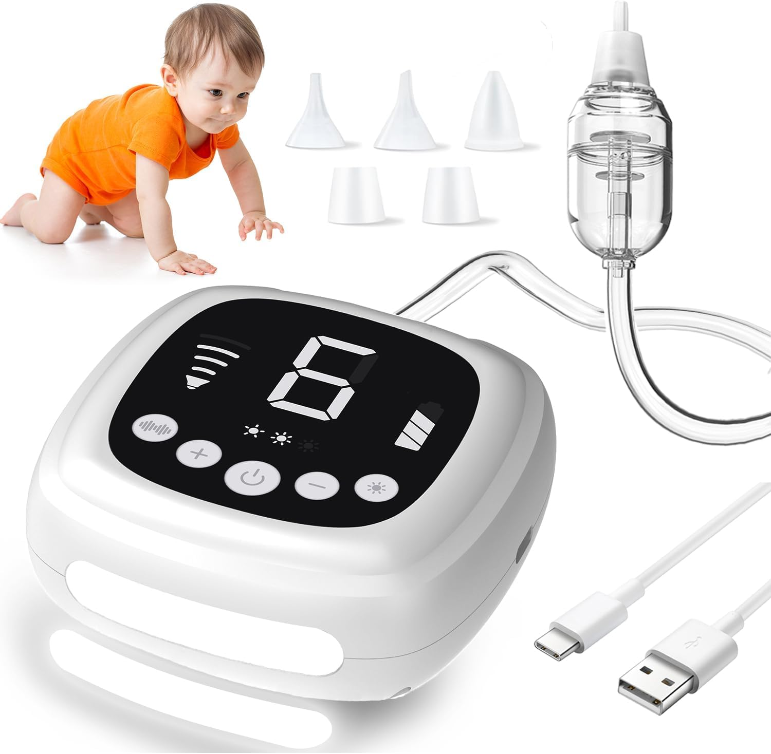 Koeay Nasal Aspirator for Baby, 9 Levels Suction Hospital Grade Baby Nose Sucker, 5 Food-Grade Silicone Tips Electric Nose Aspirator with Night Light and Nursery Rhyme Soothing Function for Toddlers image number 1