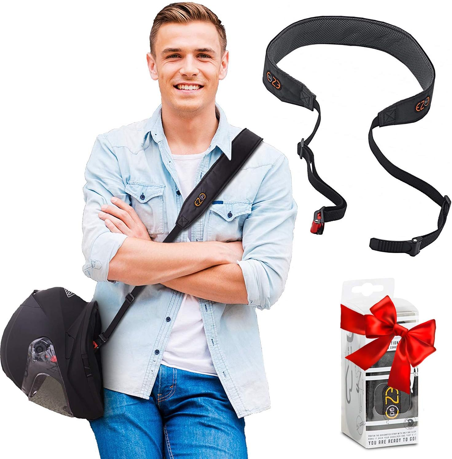 EZ GO Motorcycle Helmet Carrier - Must-Have Motorcycle Accessory, Hands-Free Way to Carry Helmet, Biker Carrying Durable Strap