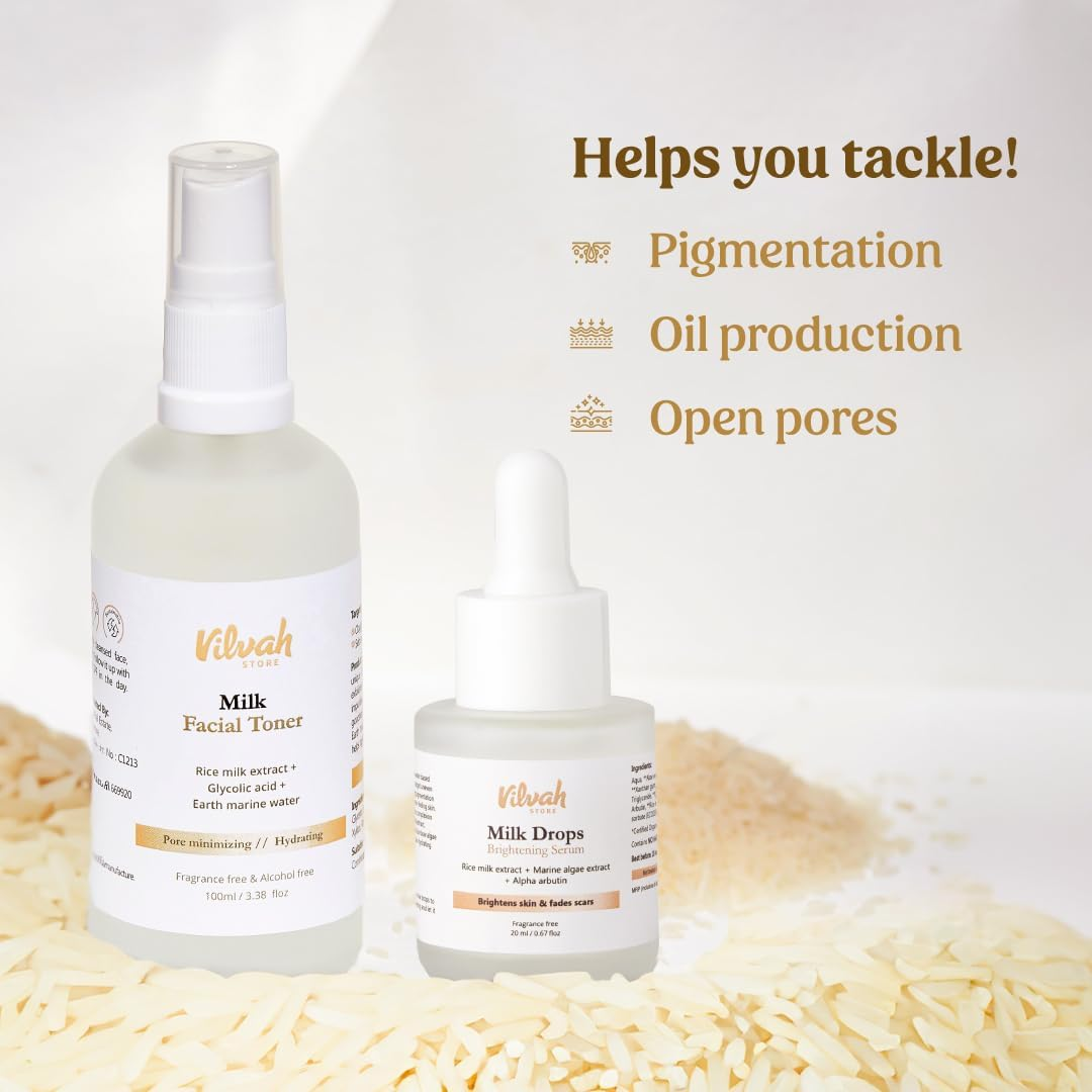 Vilvah Store Skin Hydrating Combo | Milk Drops Serum | Milk Face Toner | Minimizes Pores and Hydrates Skin | Balances & Restores Skin'S Ph Levels image number 3