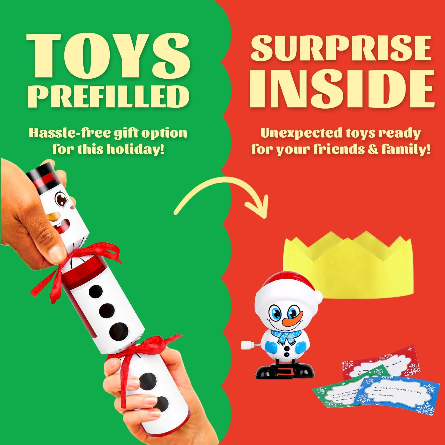 VEYLIN Christmas Crackers, 6 Pack Christmas No-Snap Crackers Crackers for Kids Party Table Favor with Wind up Toys, Party Hat & Joke Christmas Seasonal Holiday Dinner Traditions image number 6