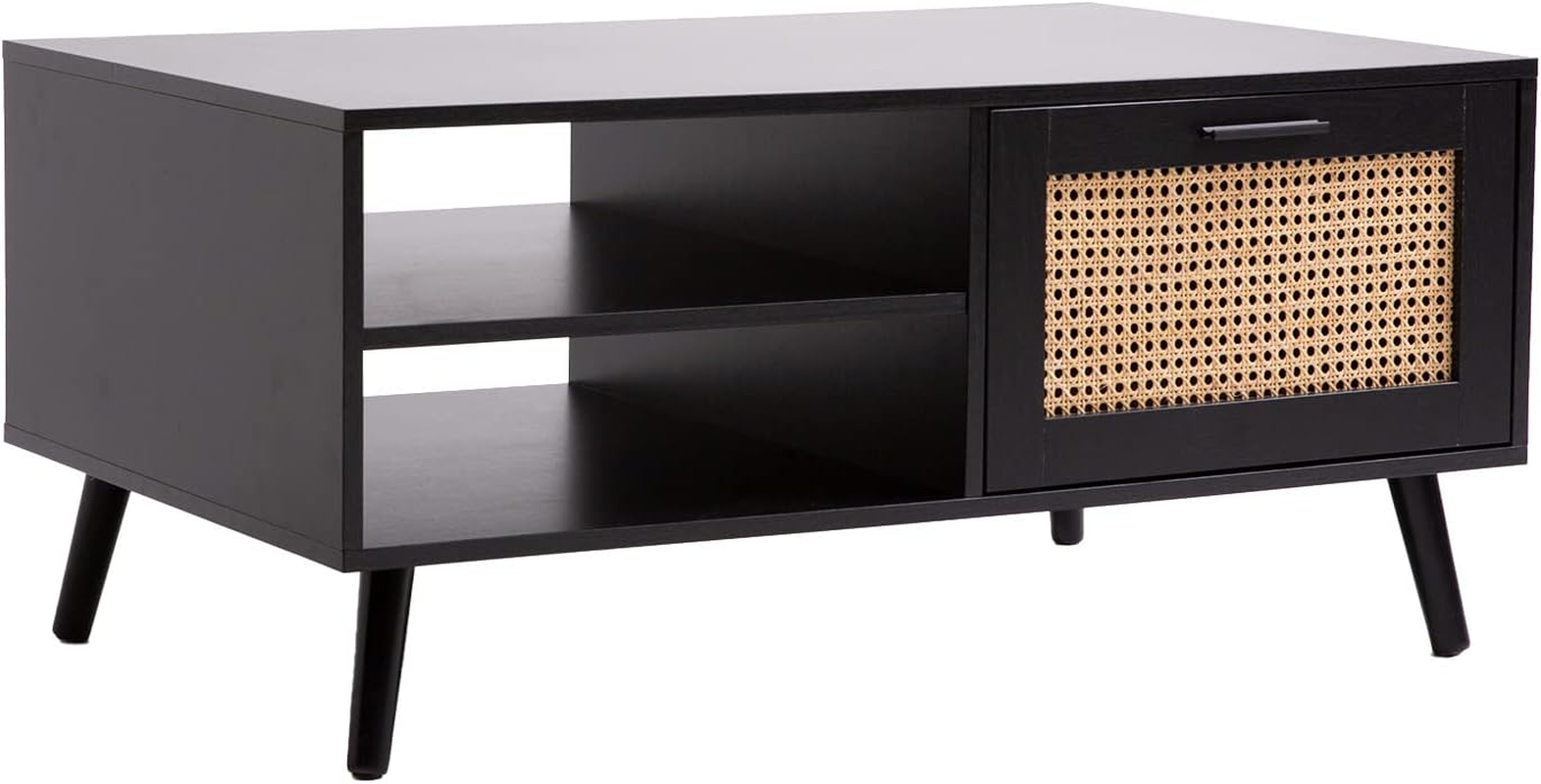 Casa Decor Coffee Table Tulum Rattan Practical Storage Space 2 Shelves Drawer Sturdy Durable Living Room Furniture (Black) image number 2