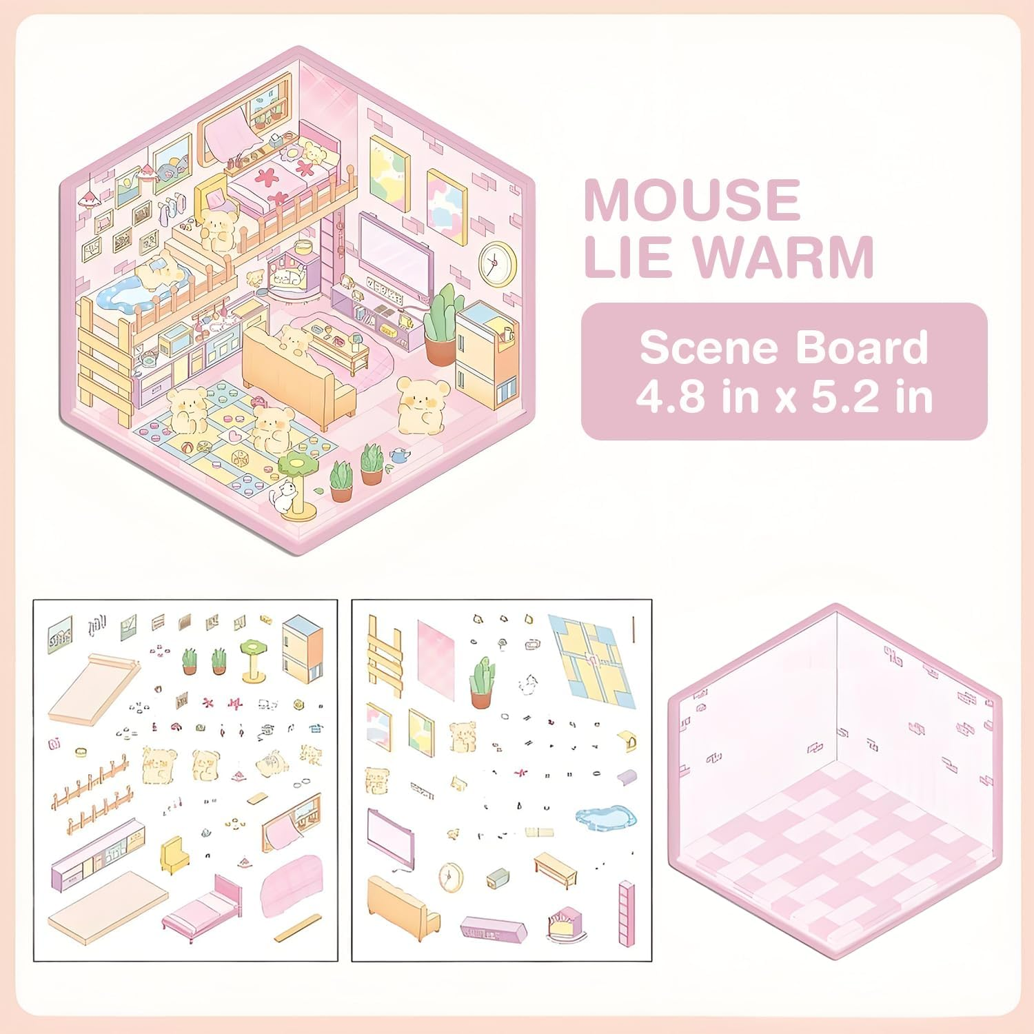 3D House Scene Stickers, 6 Sets Fun Stickers Scene Make Your Own Mini House Shop, Includes Cute Animal Shop Cartoon Stickers for Kids Girls Adults Pass the Time Relief Stress image number 6