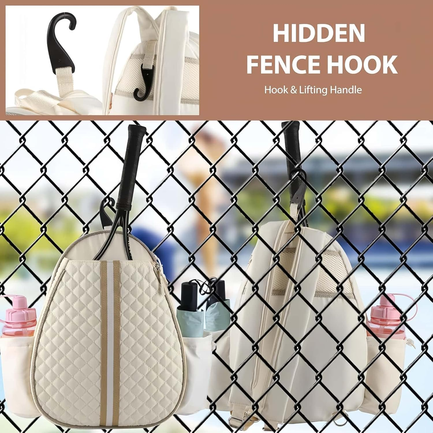 HOLADAWN Tennis Bags for Women & Men, Quilted Tennis Racket Bag Backpack for Tennis Racquet, Pickleball Paddles, Badminton image number 3