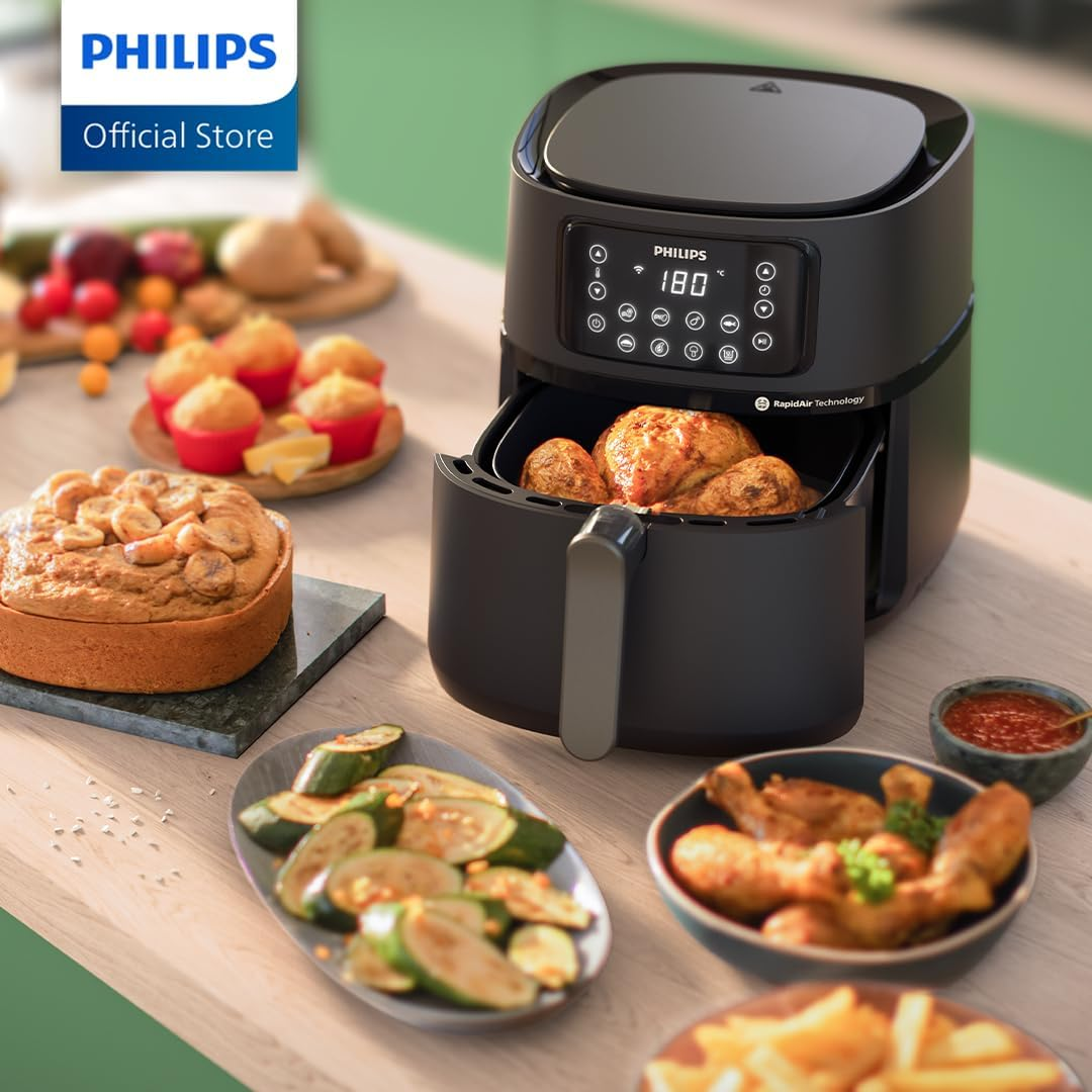Philips 5000 Series XXL Connected Airfryer - Rapid Air Technology, 16-In-1 Ways to Cook, Large 7.2L Capacity, up to 90% Less Fat, Wi-Fi Connectivity, Dishwasher Safe, Homeid App (HD9285/90) - Black image number 5