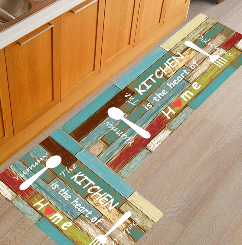 Kitchen Rugs and Mats, This Kitchen Is Seasoned with Love Kitchen Mats Set of 2, Kitchen Rug Set Non-Skid Washable, 50Cm X 80Cm + 50Cm X 120Cm (Multicolor, 50Cm X 80Cm + 50Cm X 120Cm)