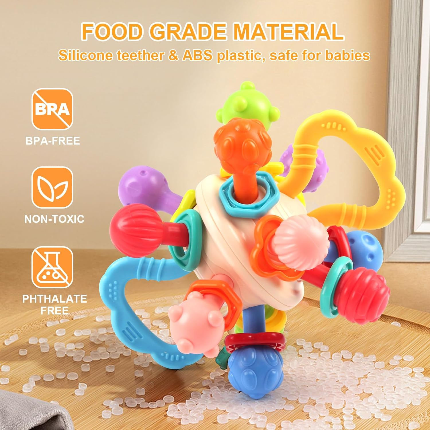 Jenilily Baby Newborn Rattles Chew Toys, Sensory Montessori Toy Infant Teething Relief Teether, Gifts for 0 3 6 9 12 18 Months Girl Boy Toddler Travel Toy image number 5