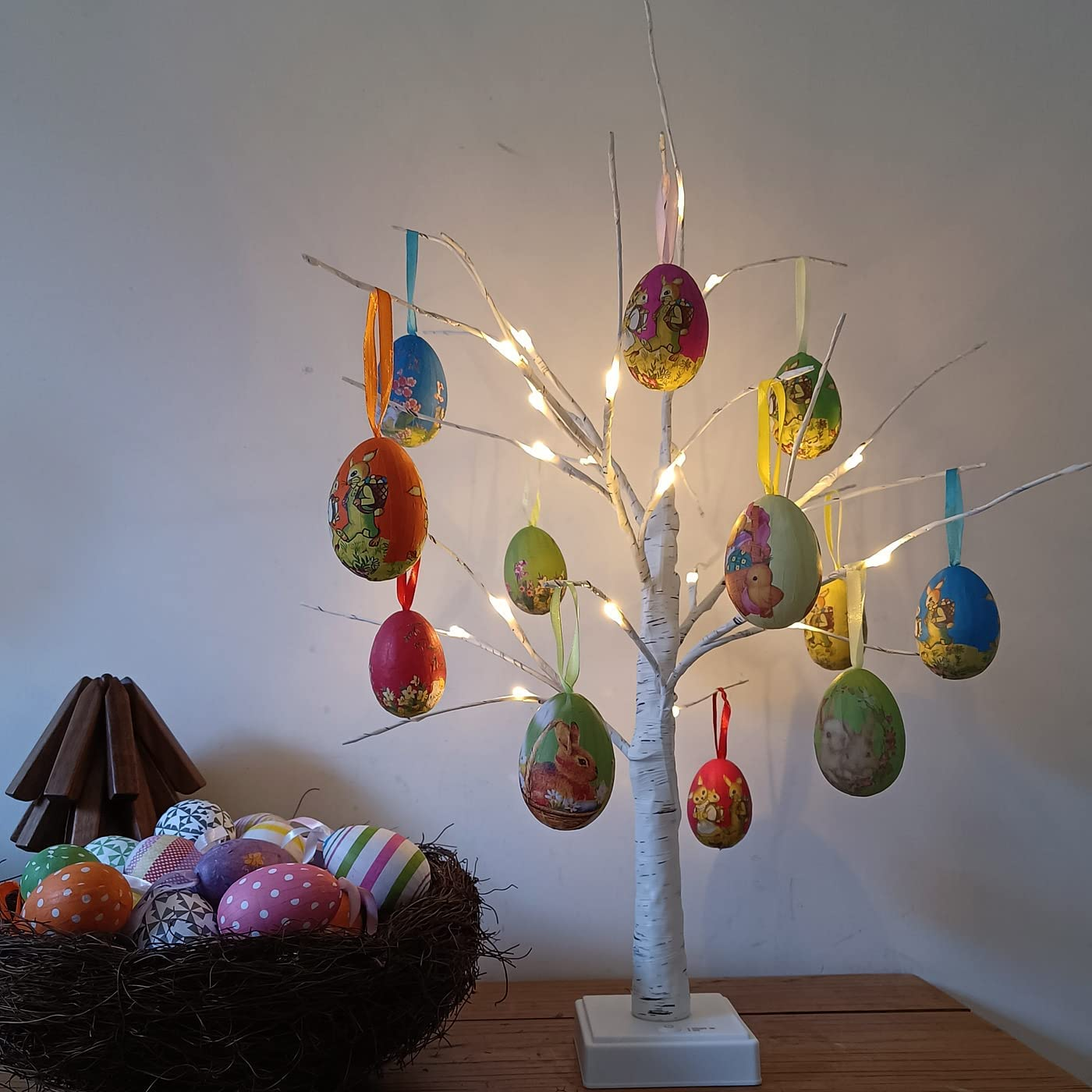 Gardeningwill 12Pcs New Vintage Style Paper Mache Egg Hanging Ornaments Easter Decoration image number 3
