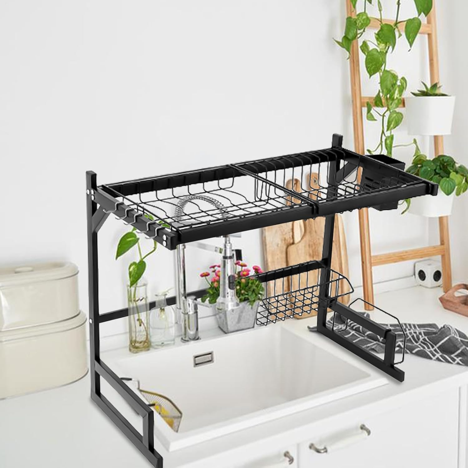 Rack Kitchen Organizer - Rotating Drainer Board, Kitchen Storage Organisation | Waterproof and Rust-Resistant Organizer Rack, Multifunctional Storage Organizer Shelf for Cutlery with Chopstick Holder