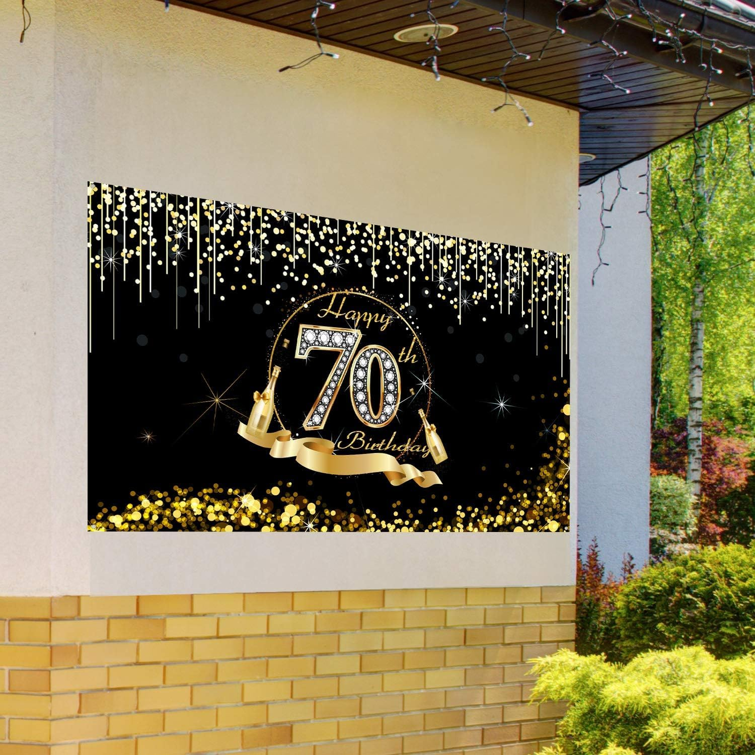 70Th Birthday Party Decoration, Extra Large Black Gold Sign Poster 70Th Birthday Party Supplies, 70Th Birthday Banner Photo Booth Happy Birthday Backdrop Background, 72.8 X 43.3 Inch image number 4