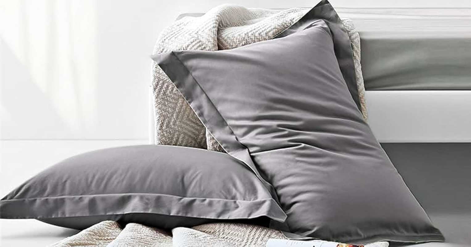 100% Egyptian Cotton Pillow Cases, a Set of 2 Cool Pillowcase, Long-Staple 100% Cotton Breathable, and Soft Sateen Weave Bed Pillow Cover, 1000 Thread Count Comfy Pillow Covers 48 * 74 Cm(Dark Gray) - Bamboo Green image number 4