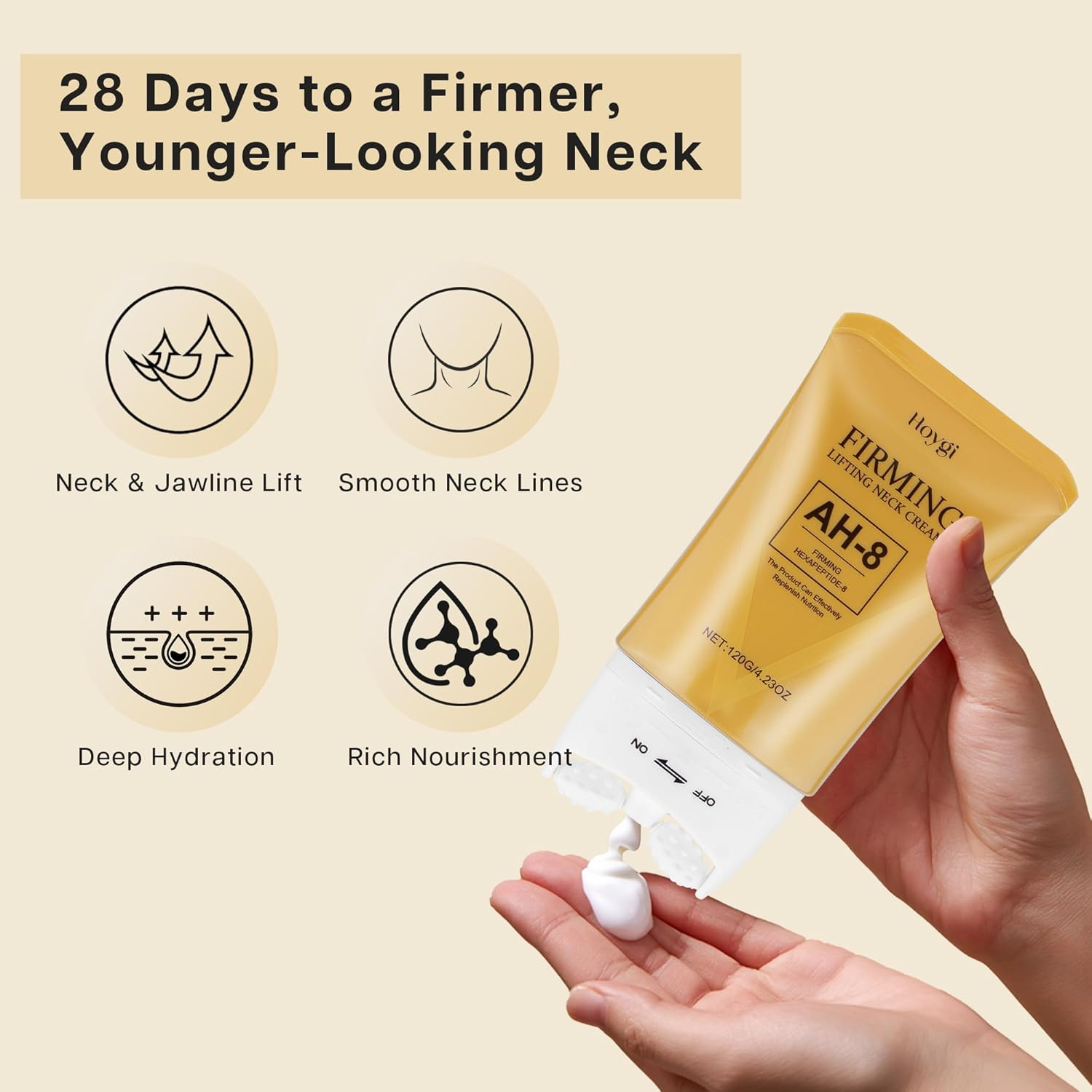 VRAIKO HOYGI AH-8 Firming Neck Cream, 2-In-1 Guasha Neck Moisturizer with Roller Applicator, for Saggy Skin, Double Chin, Face Lifting, 4.23 Oz image number 5