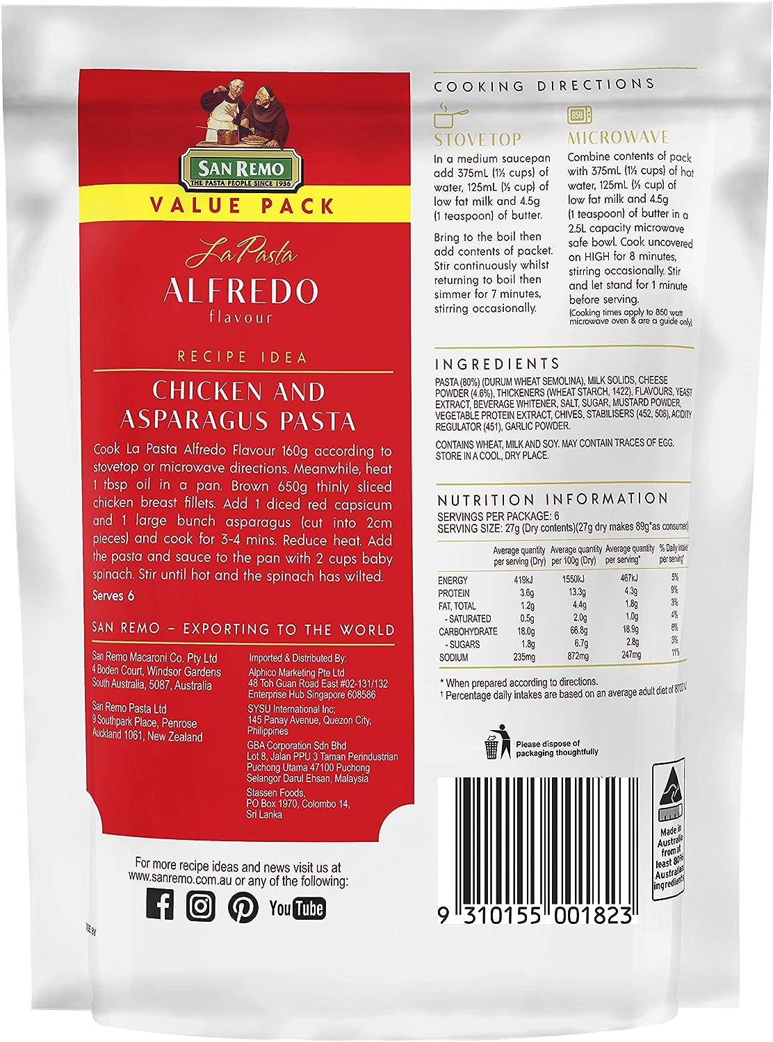 San Remo La Pasta Alfredo, 160 G, Alfredo