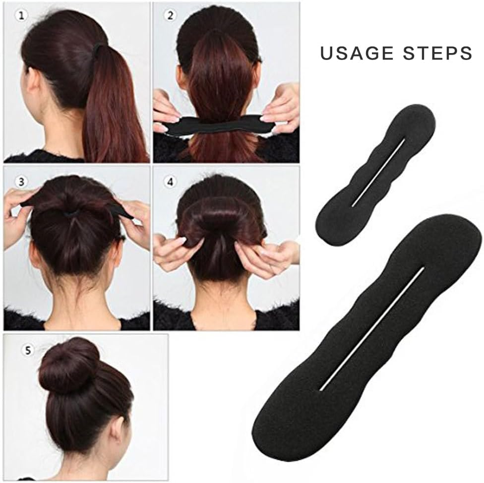 Visxcnu Pack of 4 Magic Hair Buns, 2 Large and 2 Small, Hair Bun Maker, Upgraded Hair Holder, Sponge Clips, Hair Styling Doughnut Bun Hair Twist Curler Donut Tools image number 6