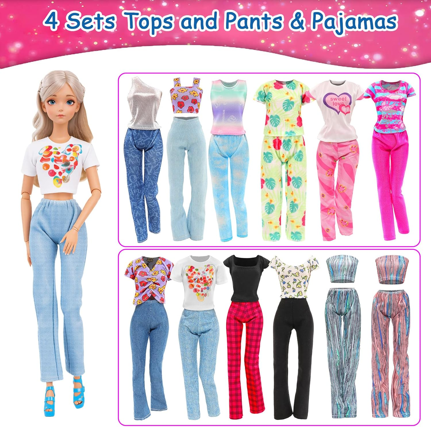 Barwa 10 Sets Doll Clothes Hooded Sports Suit, Casual Outfits, Tops and Pants, Pajamas for 11.5 Inch Girls Dolls image number 3