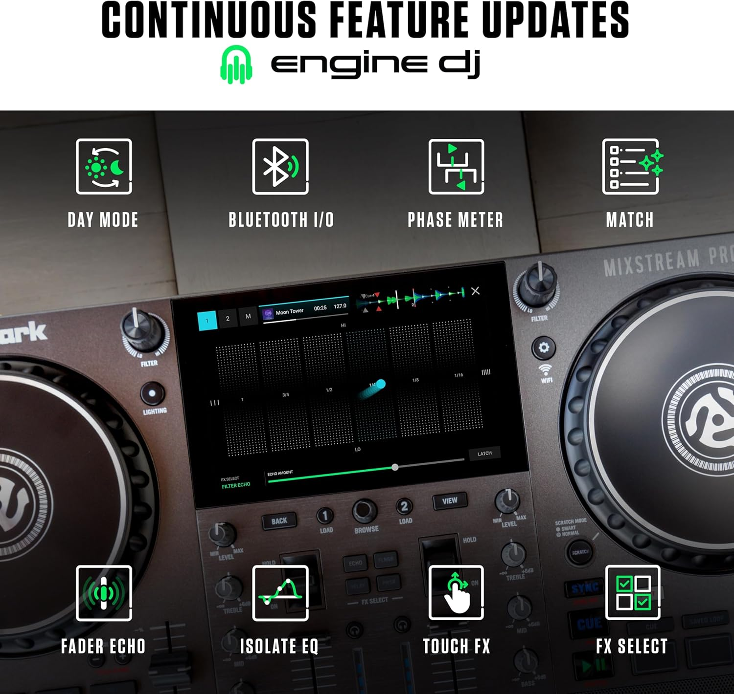 Numark Mixstream Pro Go Portable DJ Controller with Battery, Mixer with Stem Separation, Speakers, Wifi Streaming, Touchscreen, Works with Serato DJ image number 1