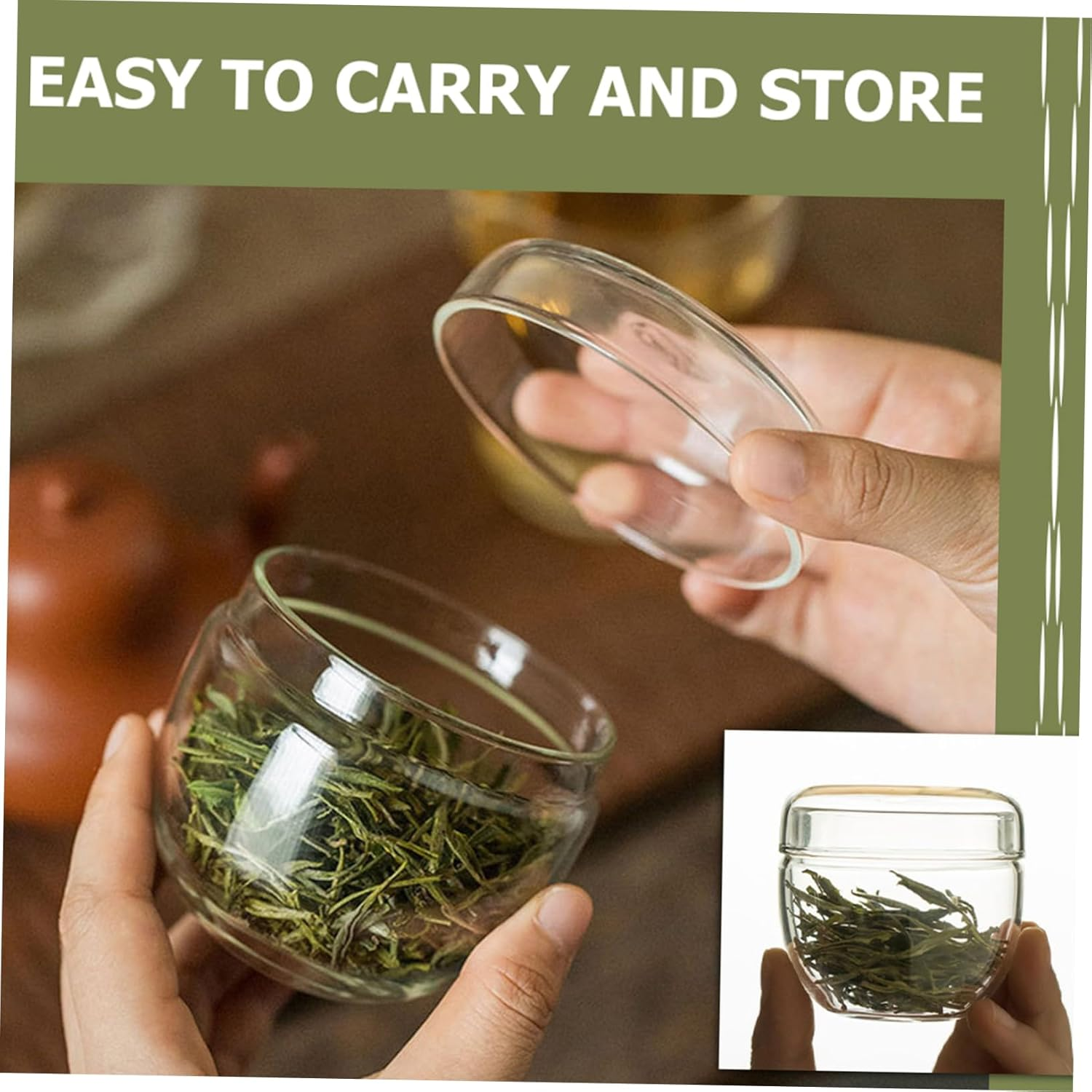 Cabilock Glass Tea Canister Airtight Lid High Borosilicate Glass Mini Loose Leaf Storage Jar for Home Tea Container Small Size image number 2