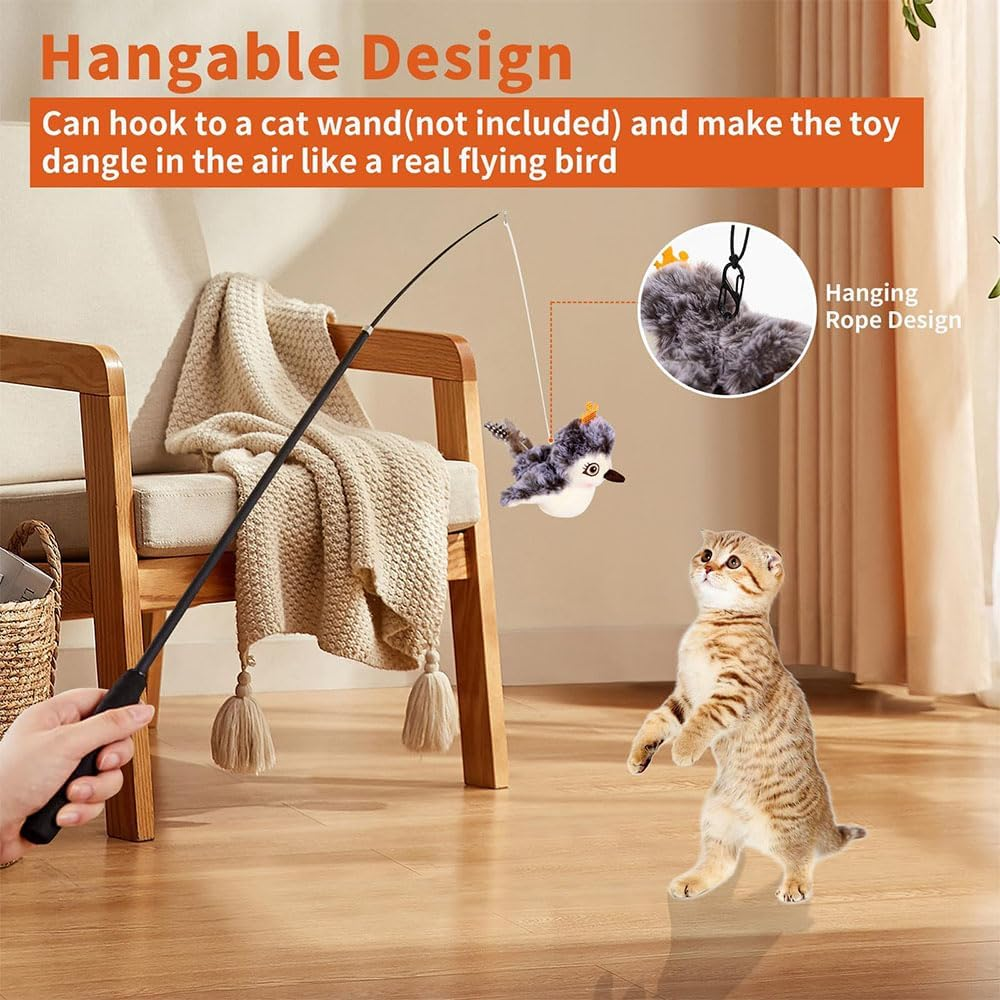 Piper Tomi Interactive Cat Toy - Touch Activated Chirping Bird with Flapping Wings - Kitten Toy with Remote (2Pcs) image number 1