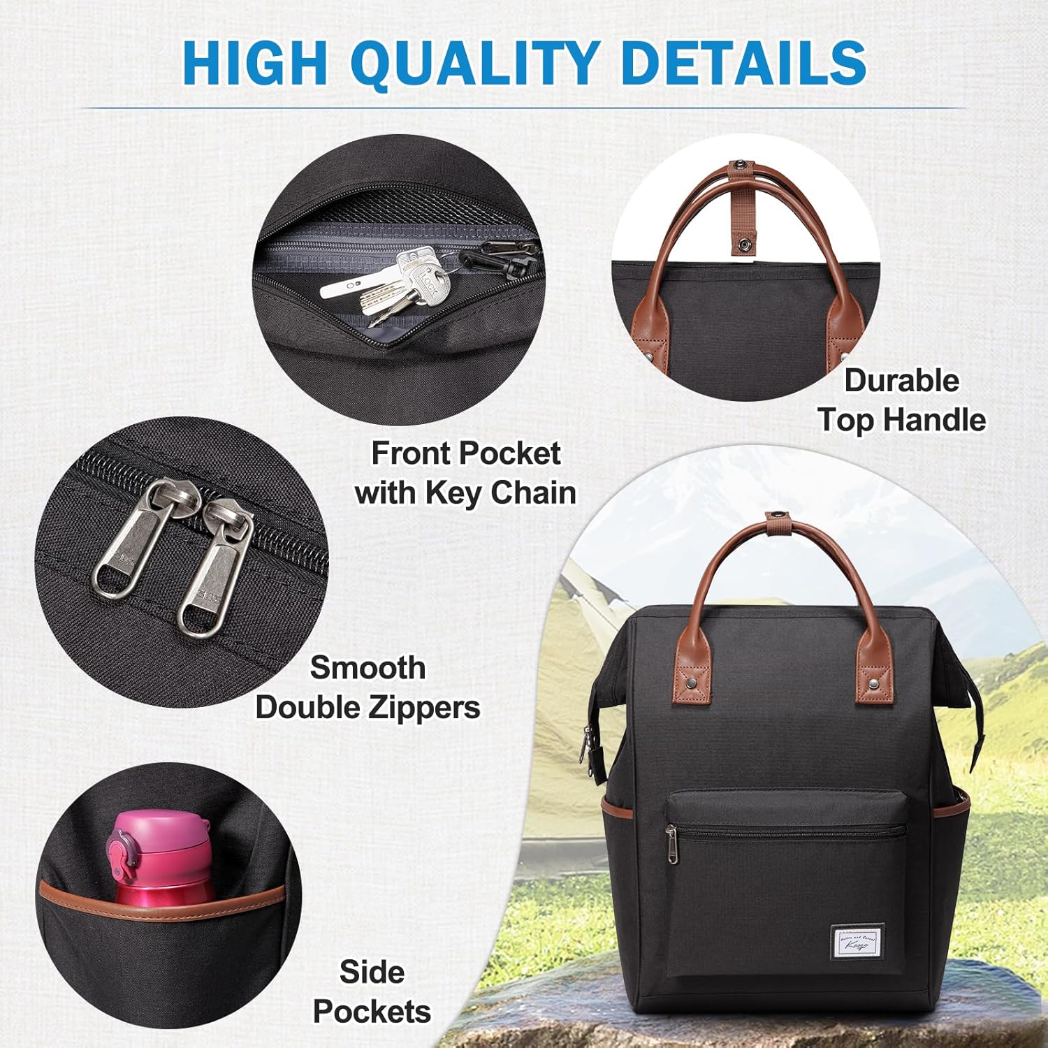 Laptop Backpack for Men Women, KASQO Water-Resistant Travel School Backpack Fit 15.6 Inch Laptop 24L Anti-Theft Rucksuck Daypack with USB Charging Port for Business College Teenagers image number 5