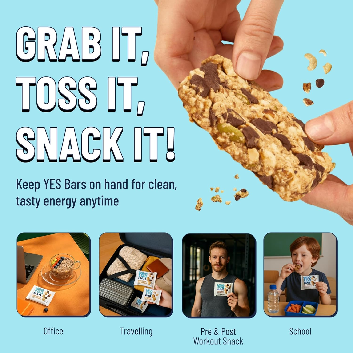 The YES Bar Vegan Gluten Free Real Food Low Sugar Paleo Snack Bar Dark Chocolate Chip - 6 Bars image number 6