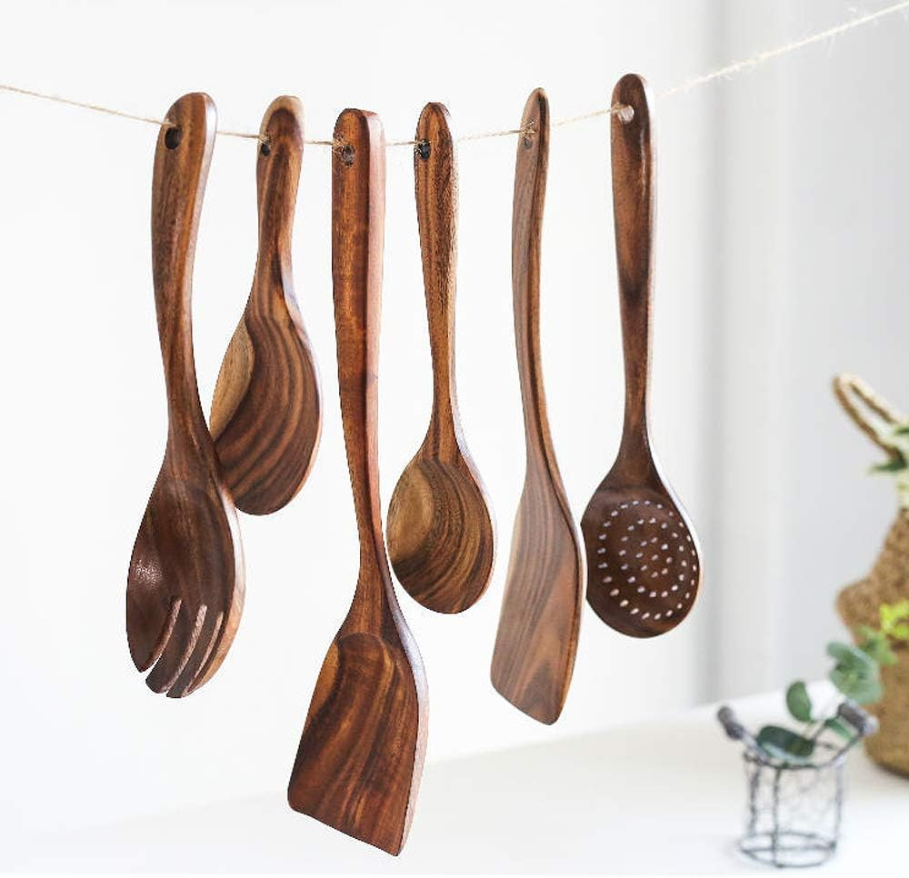 Mary Paxton Teak Kitchen Utensils,Wooden Spatula Spoons Turner Kitchenware Seasoning Scoop Dipping,Oil Dipper,Meal Rice Scoop,Soup Nonstick Pan Cookware Natural Utensils Handcrafted Cutlery Tool Wooden Turner(13*3.23In) image number 5