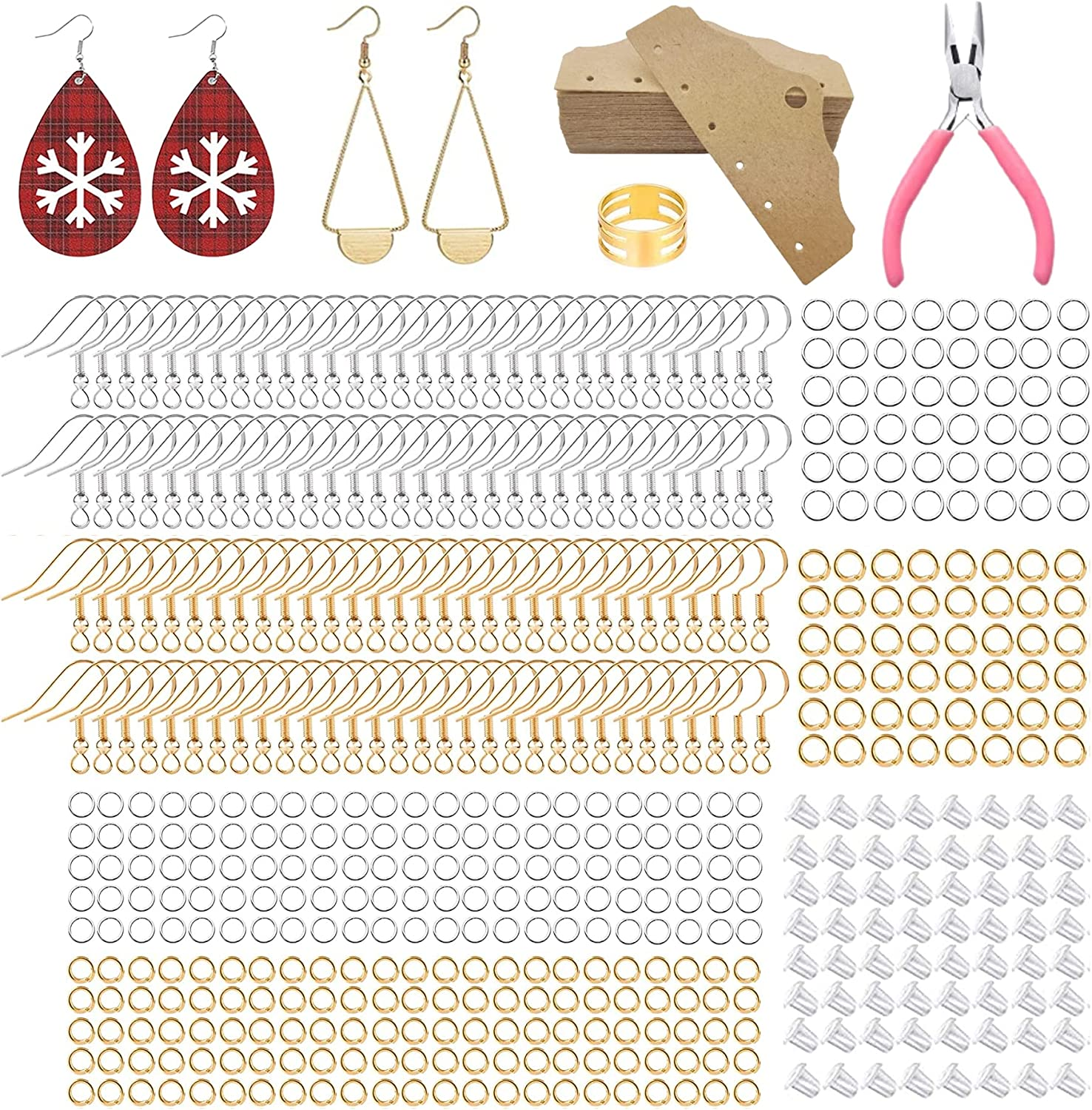 AUXIN 952 Pcs Earring Hooks Kit for Jewelry Making, Earring Making Kit with Hypoallergenic Fish Hooks Earring Backs Earring Cards Jump Rings Plier for DIY Earrings (Gold & Silver) image number 1
