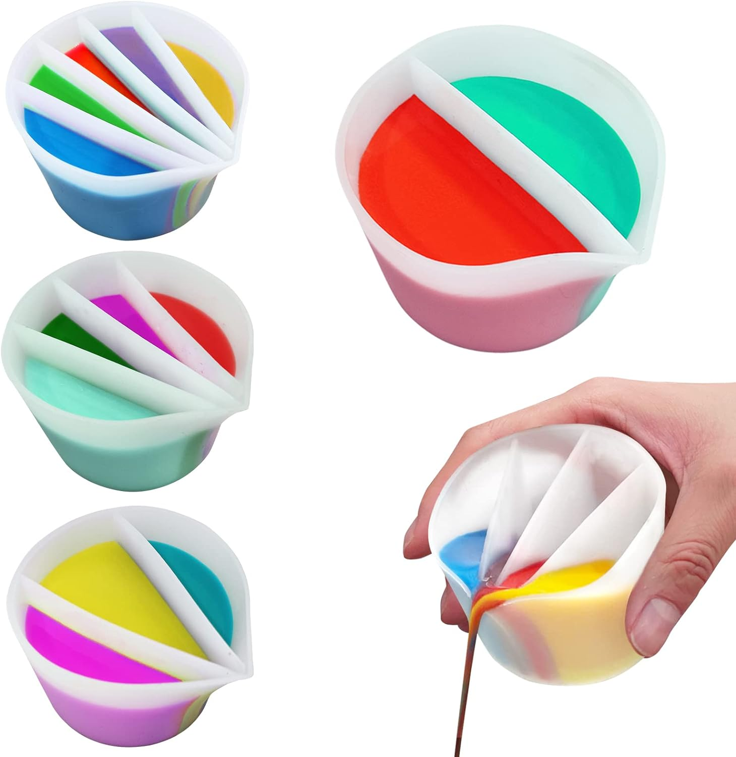 Split Cup for Paint Pouring Fluid Art Silicone Split Cup Resin Pouring Painting Tools DIY Making Drawing Accessories Reusable Split Cup with Dividers (2 Channels) image number 3