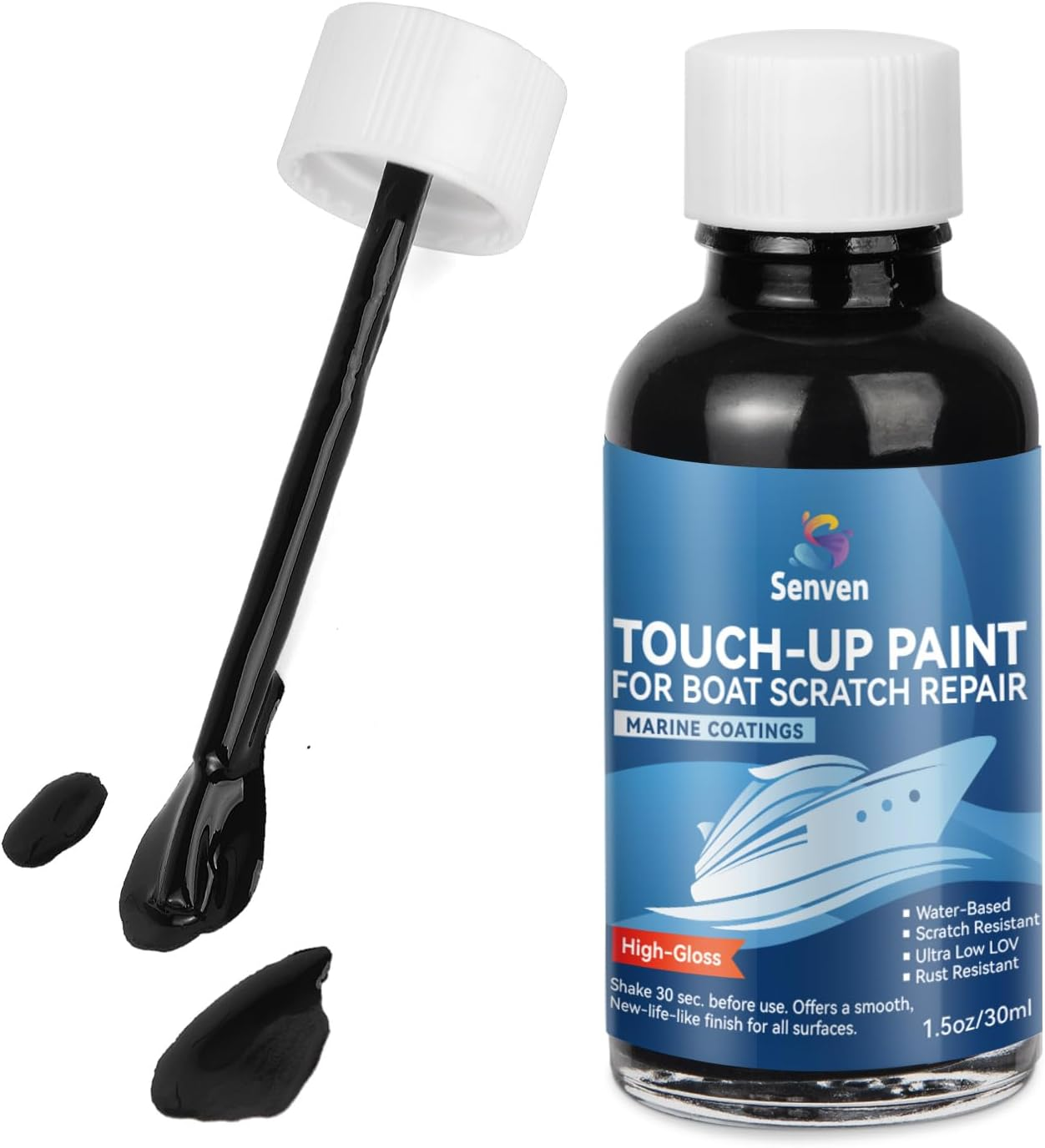 SENVEN White Paint Boat Touch up Pen High-Gloss Boat Scratch Repair Marine Topside Bottom Enamel Marine Repair for Boats, Wood, Fiberglass, Aluminum, Metals Water-Based 30Ml4 image number 3