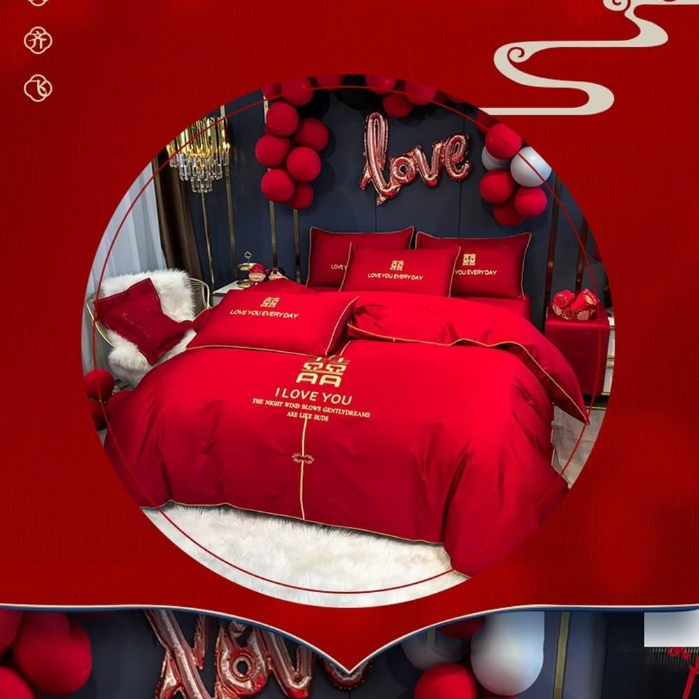 Red Duvet Cover King Full/Double Size Solid Comforter Cover Soft and Breathable Red Bedding Set with Zipper Closure with 1 Fitted Sheet and 2 Pillow Shams (Color : I, Size : 220X240-200X220Cm) image number 4