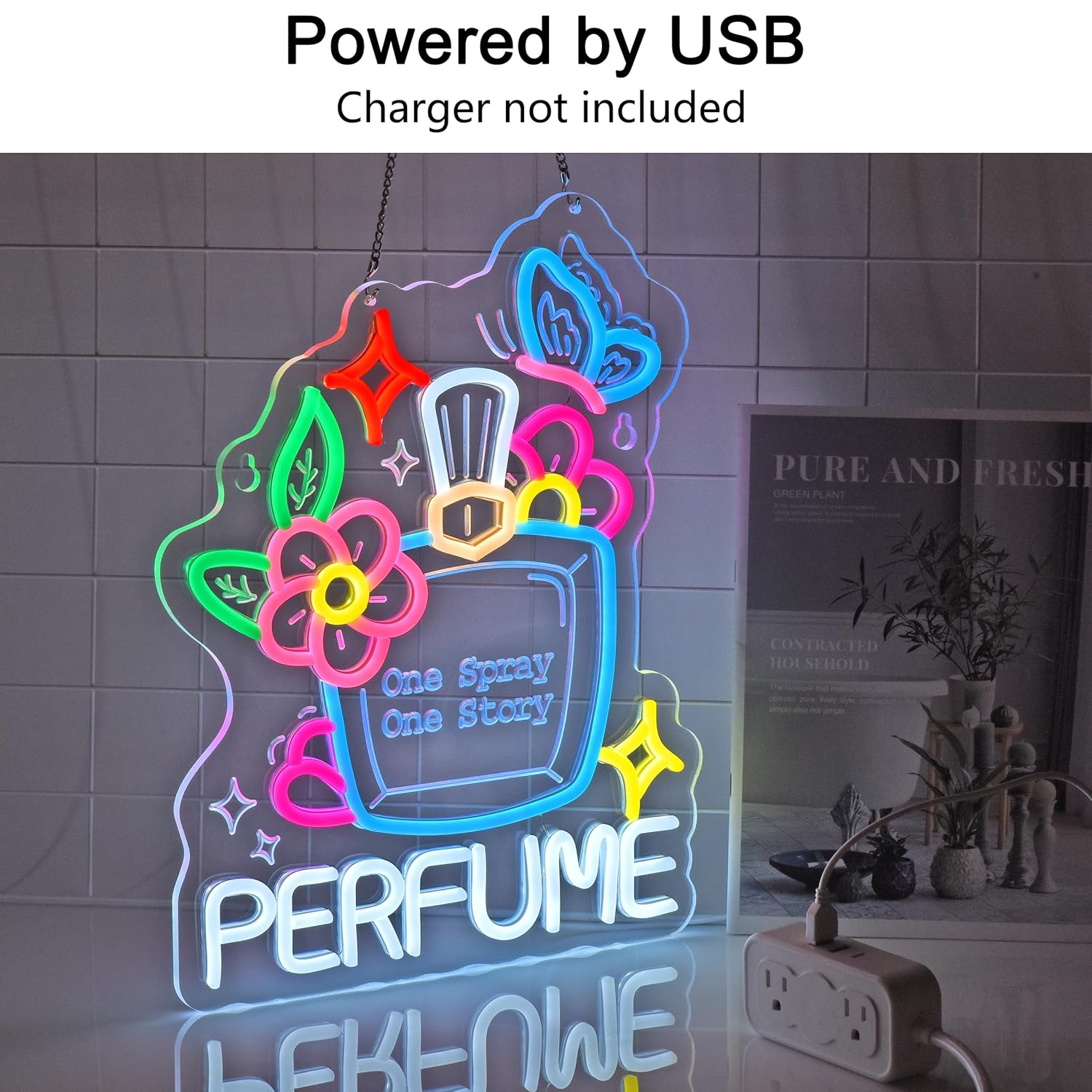 MOJOXR Perfume Neon Sign, Neon Lights Hanging Wall Art Decoration for Perfume Shop Scent Vintage Gift Store Dining Living Bedroom Home Decor, USB Powered Ultra Bright Dimmable, 15.75 * 12.2 Inches image number 2