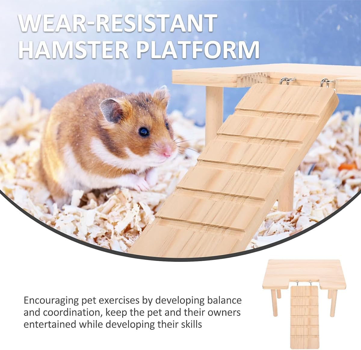 AIMALL Wooden Hamster Platform with Stairs &ndash; Natural Pine Small Animal Playground Landscape Table, Escape House for Syrian, Golden Bear, and Rutin Hamsters, L/U Shaped image number 1
