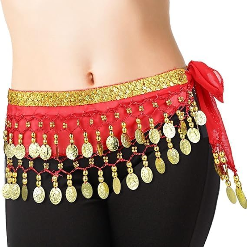 Dingllidinghong Belly Dance Hip Scarf,Belly Dancing Skirt with 128 Gold Coins,Belt Scarf Skirtfor Dance for Yoga Class image number 1