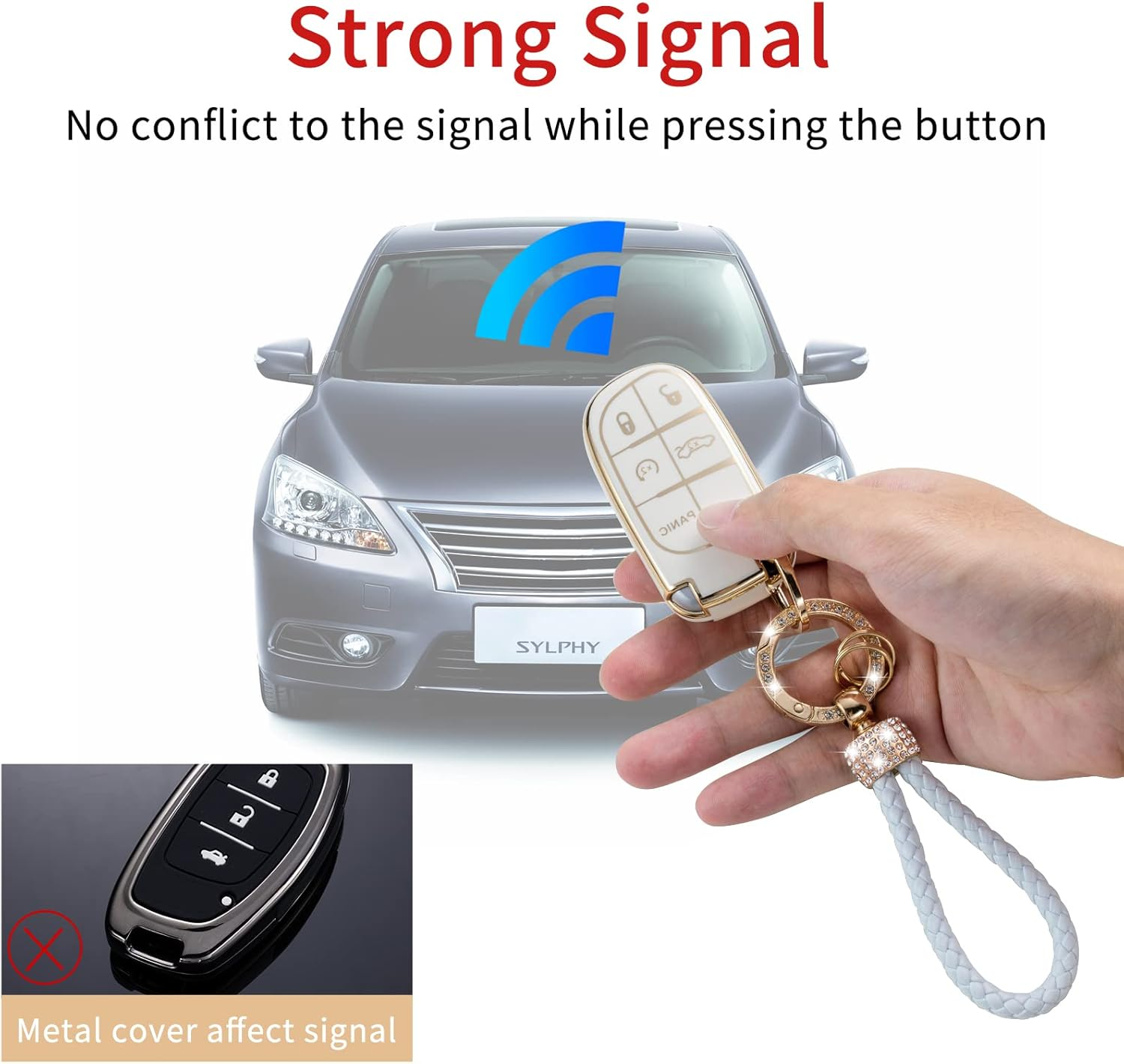 Gematay for Jeep Key Fob Cover with Keychain Lanyard Compatible with Grand Cherokee Renegade Wrangler Patriot Grand Commander Smart Key Holder image number 5