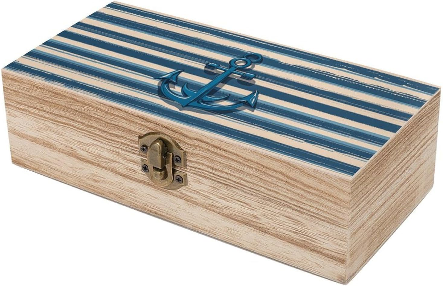 Anchor Wooden Box Wood Wedding Keepsake Boxes with Lids Small Decorative Boxes Lightweight Wooden Memory Storage Box for Crafts Keepsakes Jewelry Photo Letter Storage image number 6