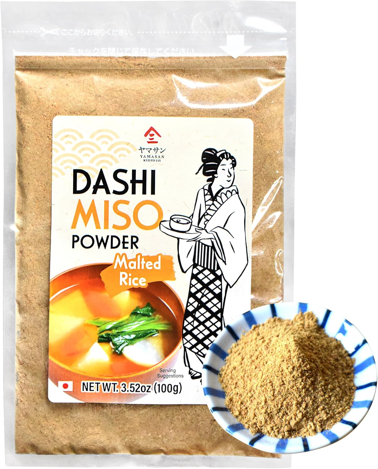YAMASAN KYOTO UJI Japanese Dashi Miso Powder, Freeze-Dried Miso with Umami Dashi Powder, Easy to Make Delicious Miso Soup and Various Dishes, No-Msg and Food Additives, Made in Japan 100G(3.52Oz) image number 4