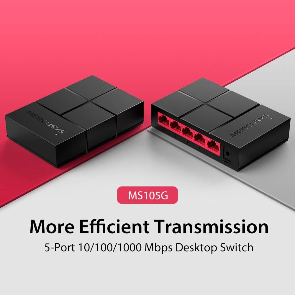 Mercusys 5-Port 10/100/1,000 Mbps Desktop Switch, RJ45, Gigabit Ports, Auto MDI / MDIX, Easy Wired Network Expansion, Compact Design, Plug & Play, No Configuration Required, Power Saving(Ms105G)