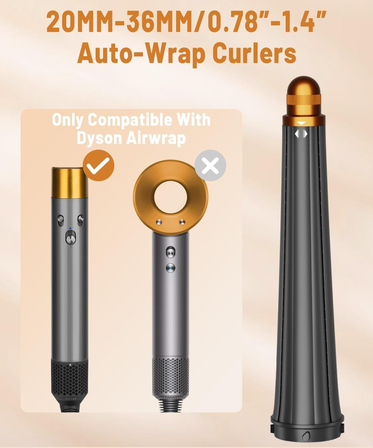 PUREGUST 0.78In-1.4In/ 20MM-36MM Long Barrels Attachment for Dyson Airwrap HS01 HS05 Accessories, Auto-Wrap Curling Iron Curlers for Professional Barrels Curl and Wave Curl Hair Gold image number 4