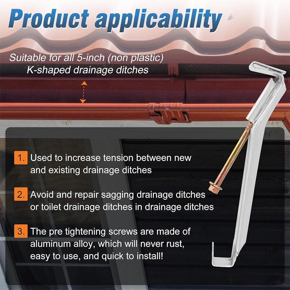 10 Pack Heavy Duty 5" Hidden Gutter Hangers - Quick Screw K-Style Aluminum Gutter Brackets with Pre-Inserted Rust-Resistant Screw, Hex Drill Bit - Secure Outdoor Rain Gutter Clips for Home Improvement image number 6