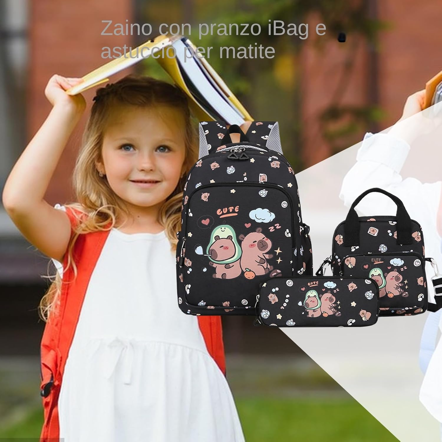 Generico Capybara Bag - Kids Shut off - Cartoon Book Set | Capybara Pencil Case, Lunch for School Travel and Daily Use, Lightweight Organizer for Students and Teenagers image number 3