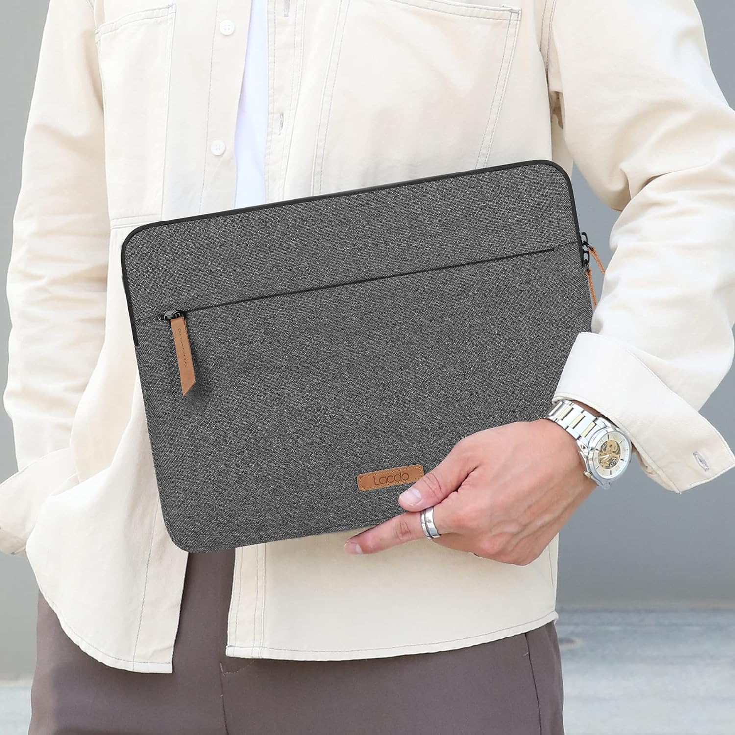 Lacdo 360&deg; Protective Laptop Sleeve Case for 15 Inch Macbook Air M4 A3241 2025, M3 A3114, M2 A2941 2024-2023, 15" Macbook Pro A1990 A1707, Dell XPS 15 plus Computer Bag with Accessory Pouch, Dark Gray image number 6