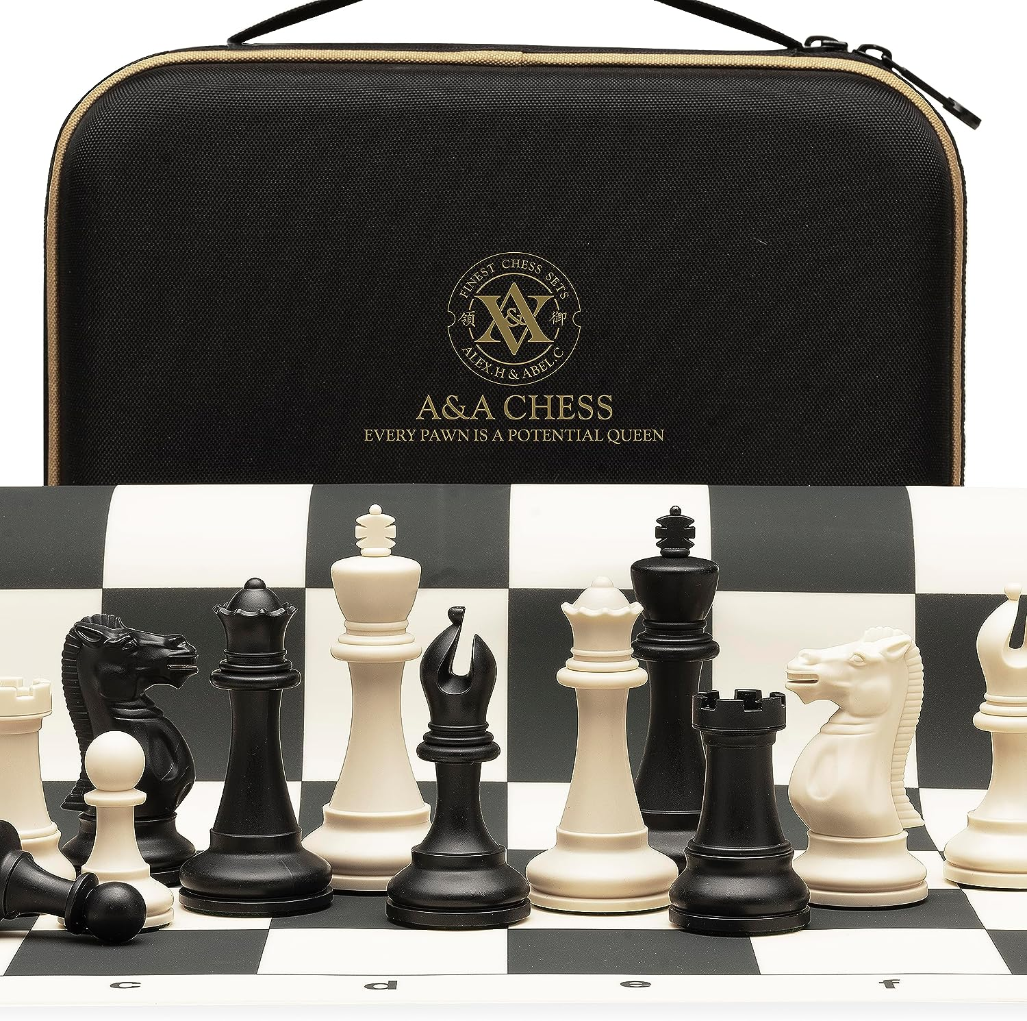 A&A Tournament Chess Set / 20''X20'' Foldable Silicone Chess Board / 3.75'' King Height Plastic Quadruple Weighted Classic Staunton Pieces/Storage Bag image number 1